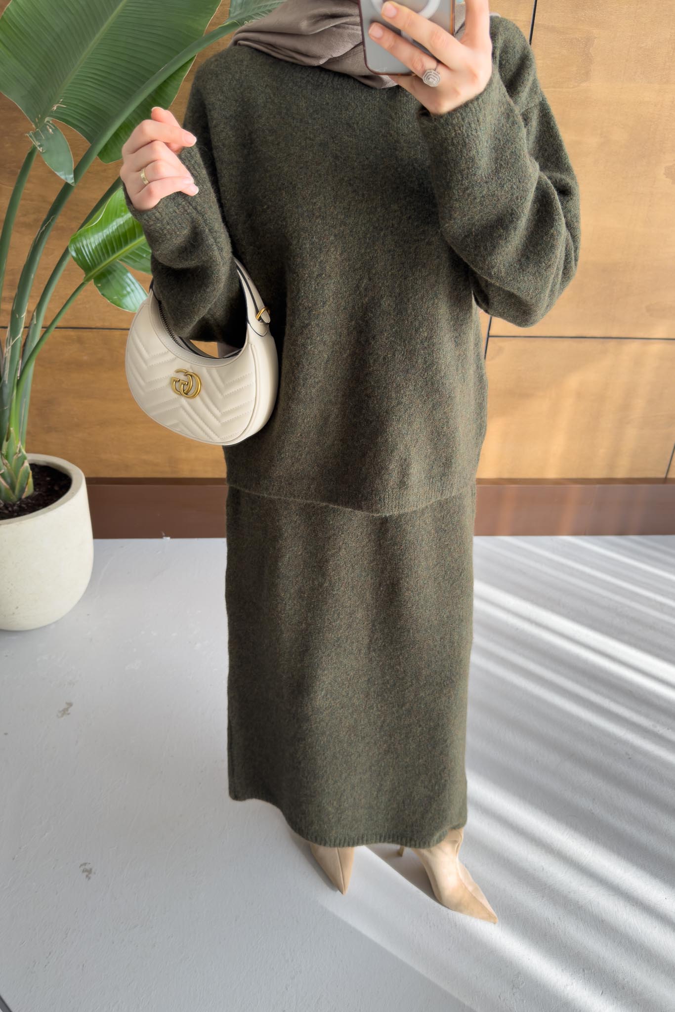 Diaz Angora Dokulu Etek Takım Haki