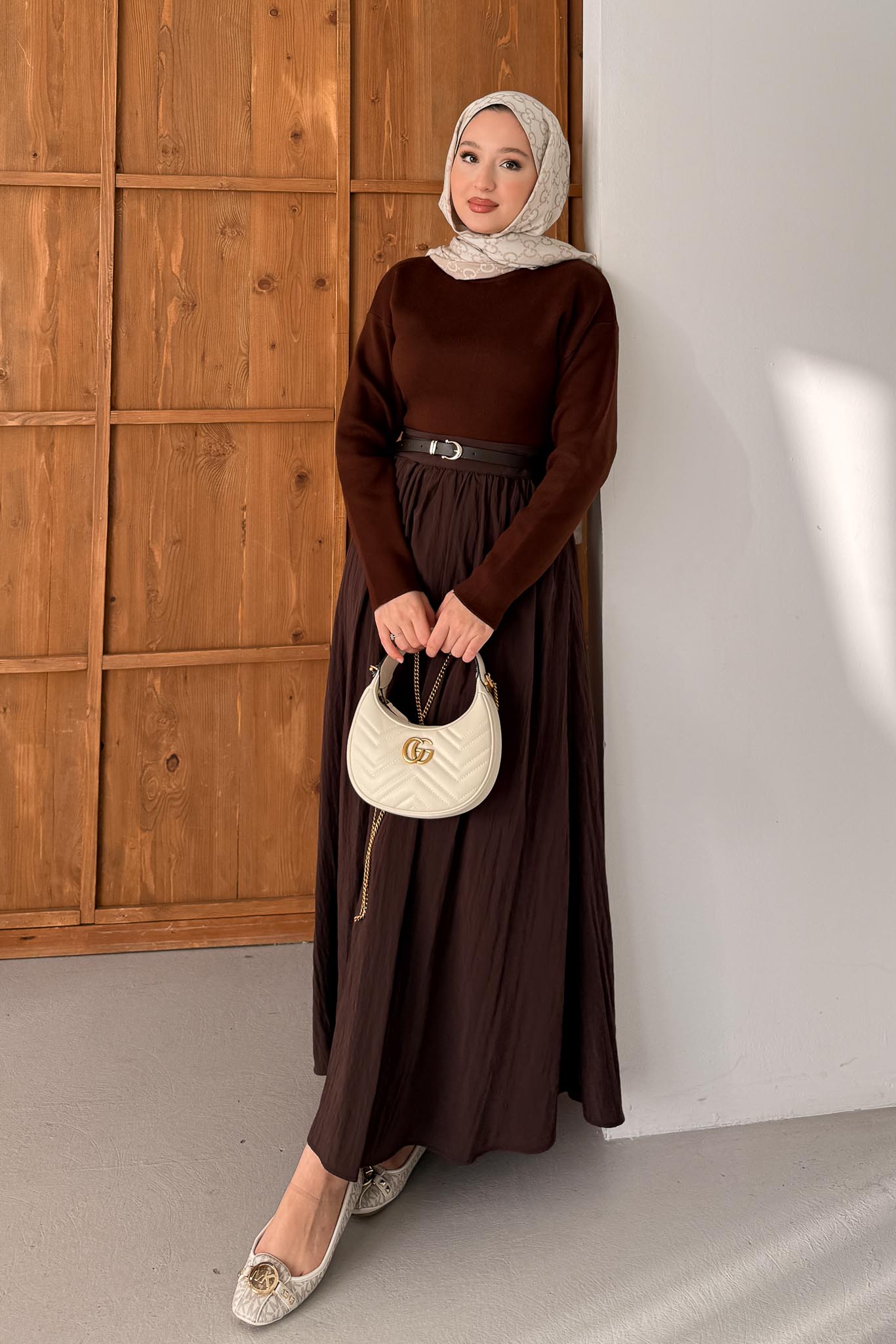 Kemerli Etekli Takım Kahverengi