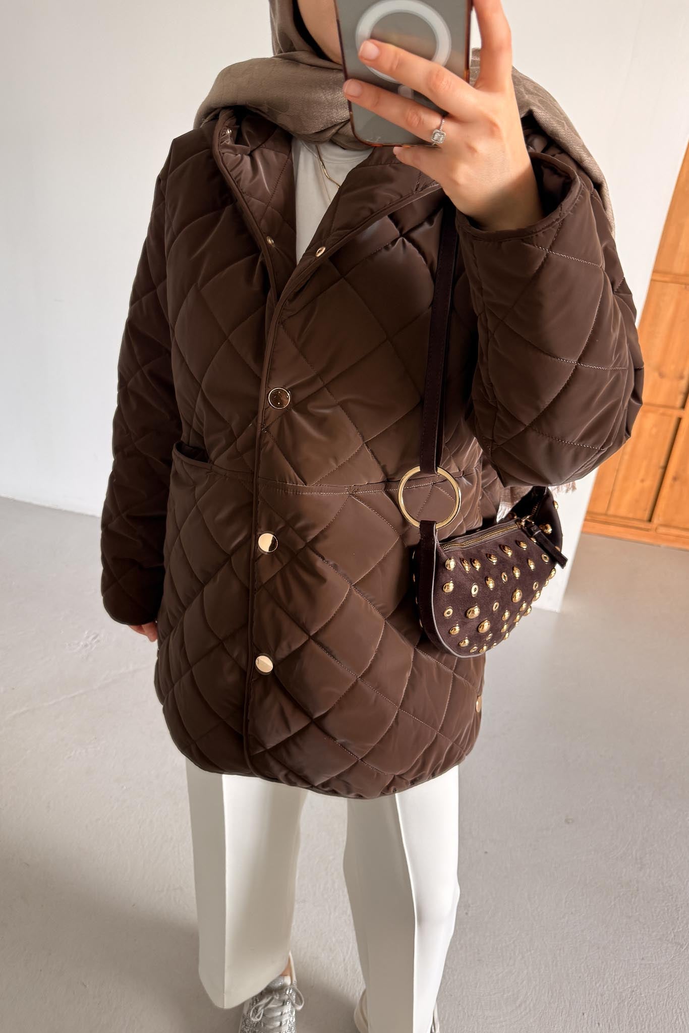 Amour Düğmeli Mont Kahverengi