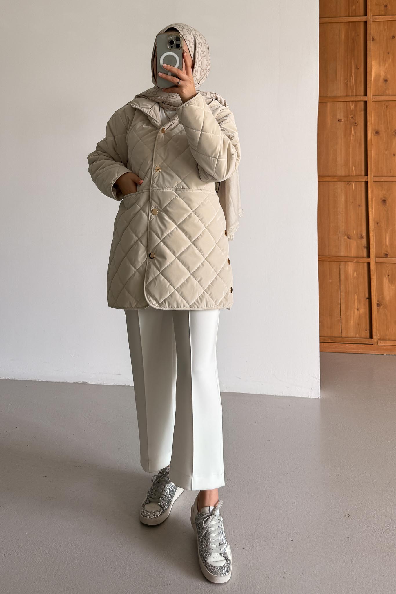 Amour Düğmeli Mont Bej