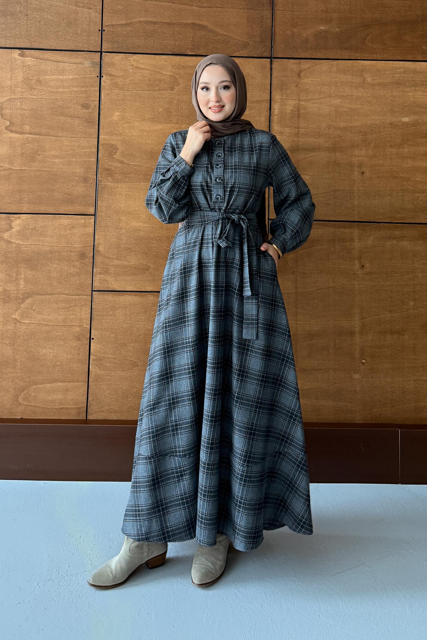 Ekose Desenli Elbise Vizon