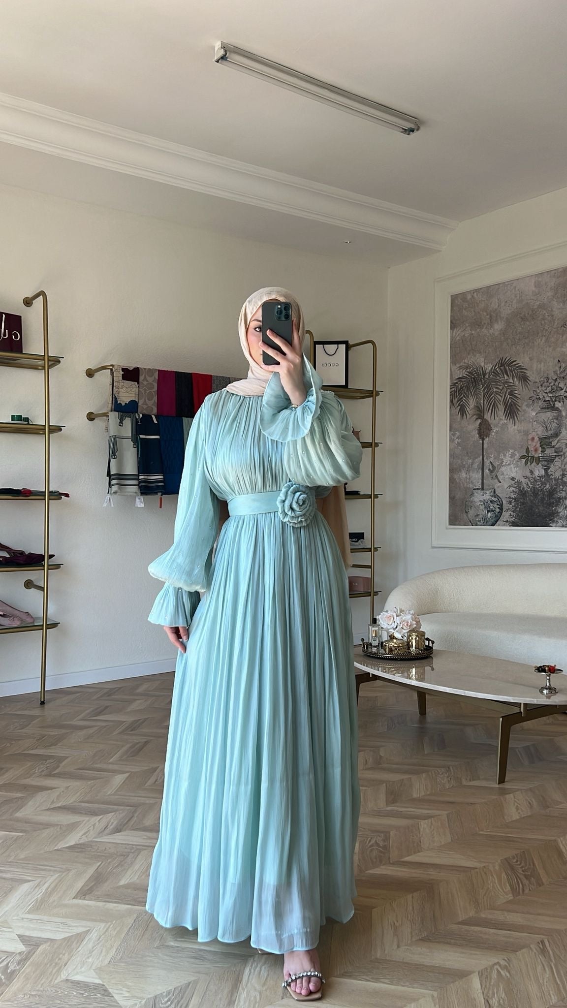 Seyran Pleated Dress Beige | EmineAydın 1 (36