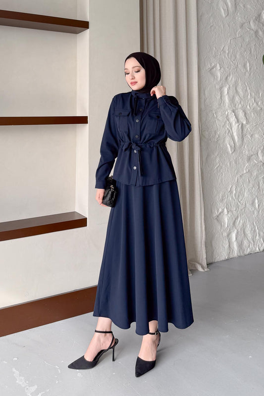 Bağcıklı Etek Takım Lacivert