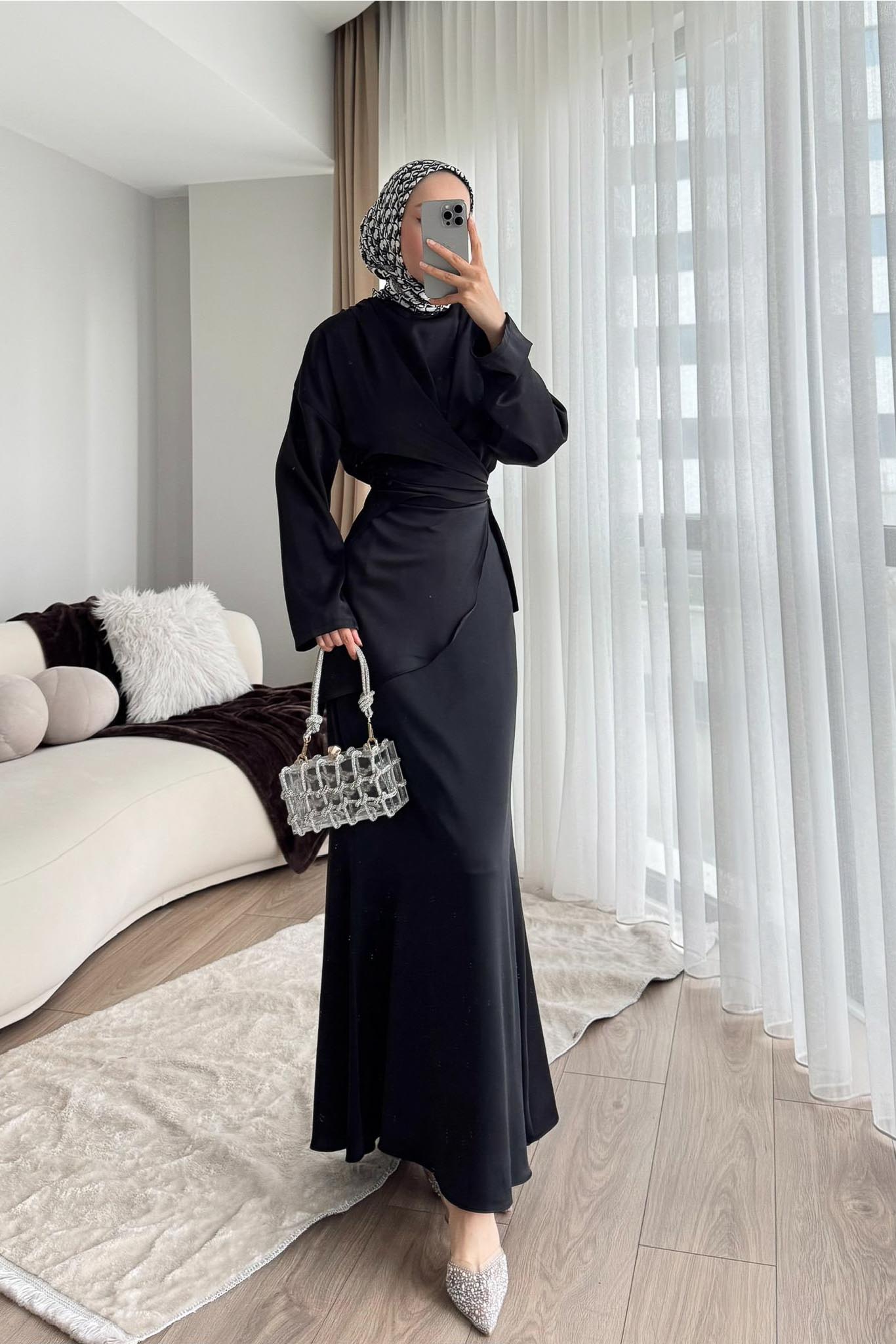 Woven Tweed Skirt Suit Navy Blue