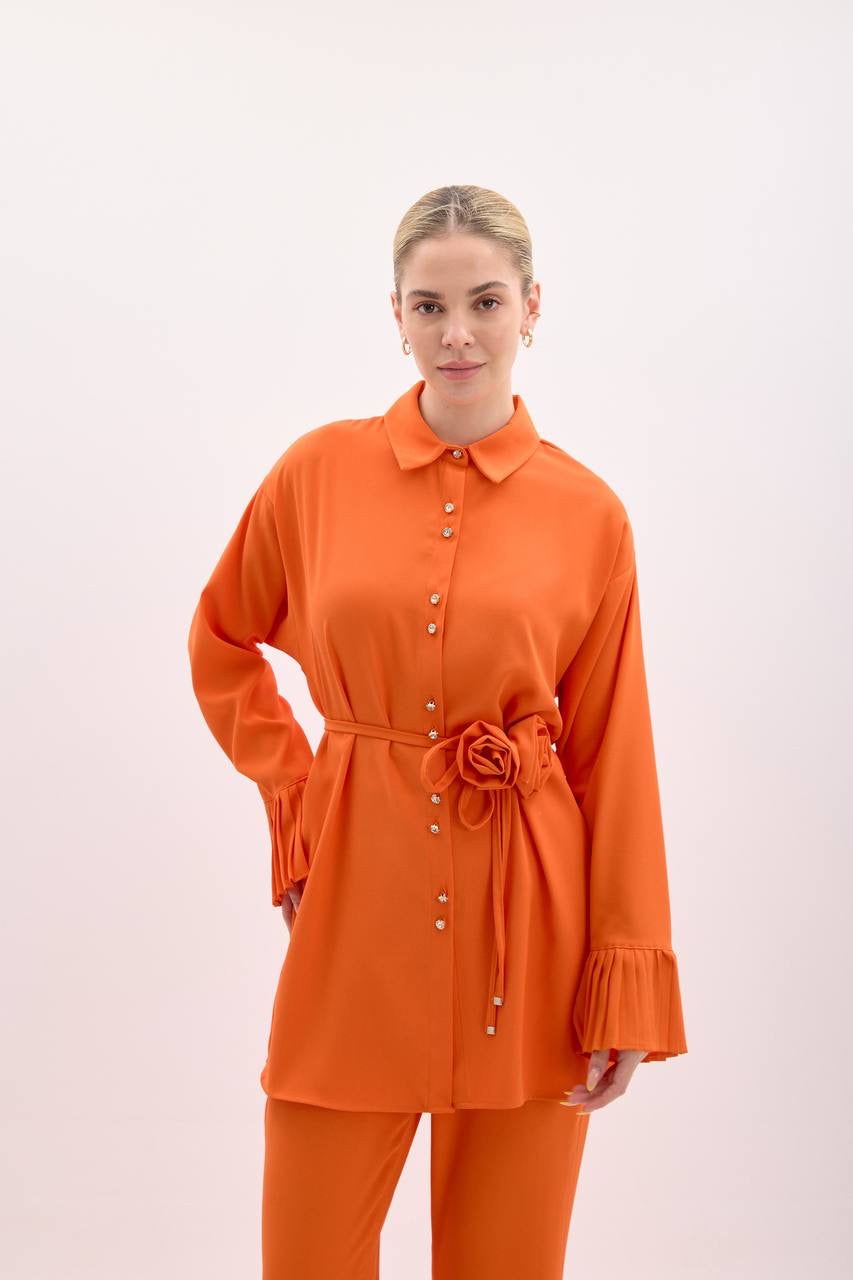 Taş Düğmeli Takım Oranj