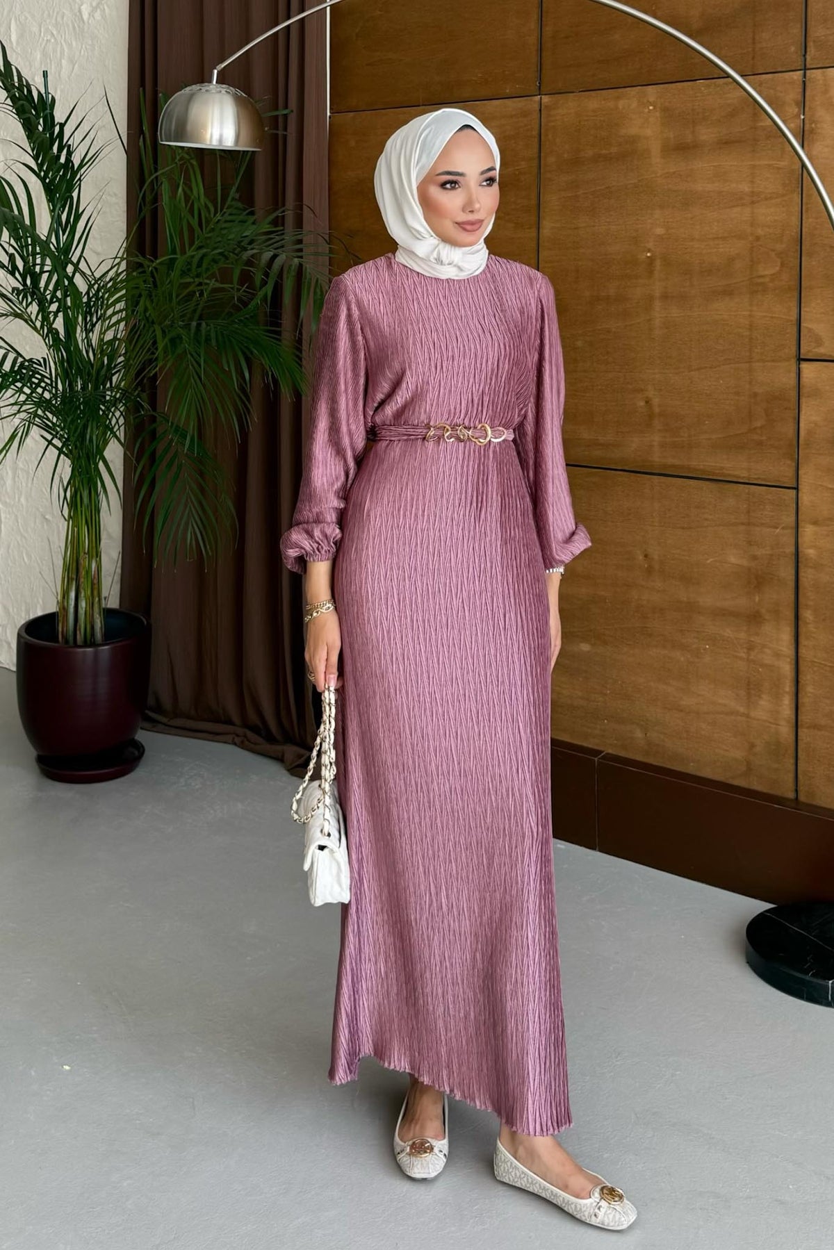 Seyran Pleated Dress Beige