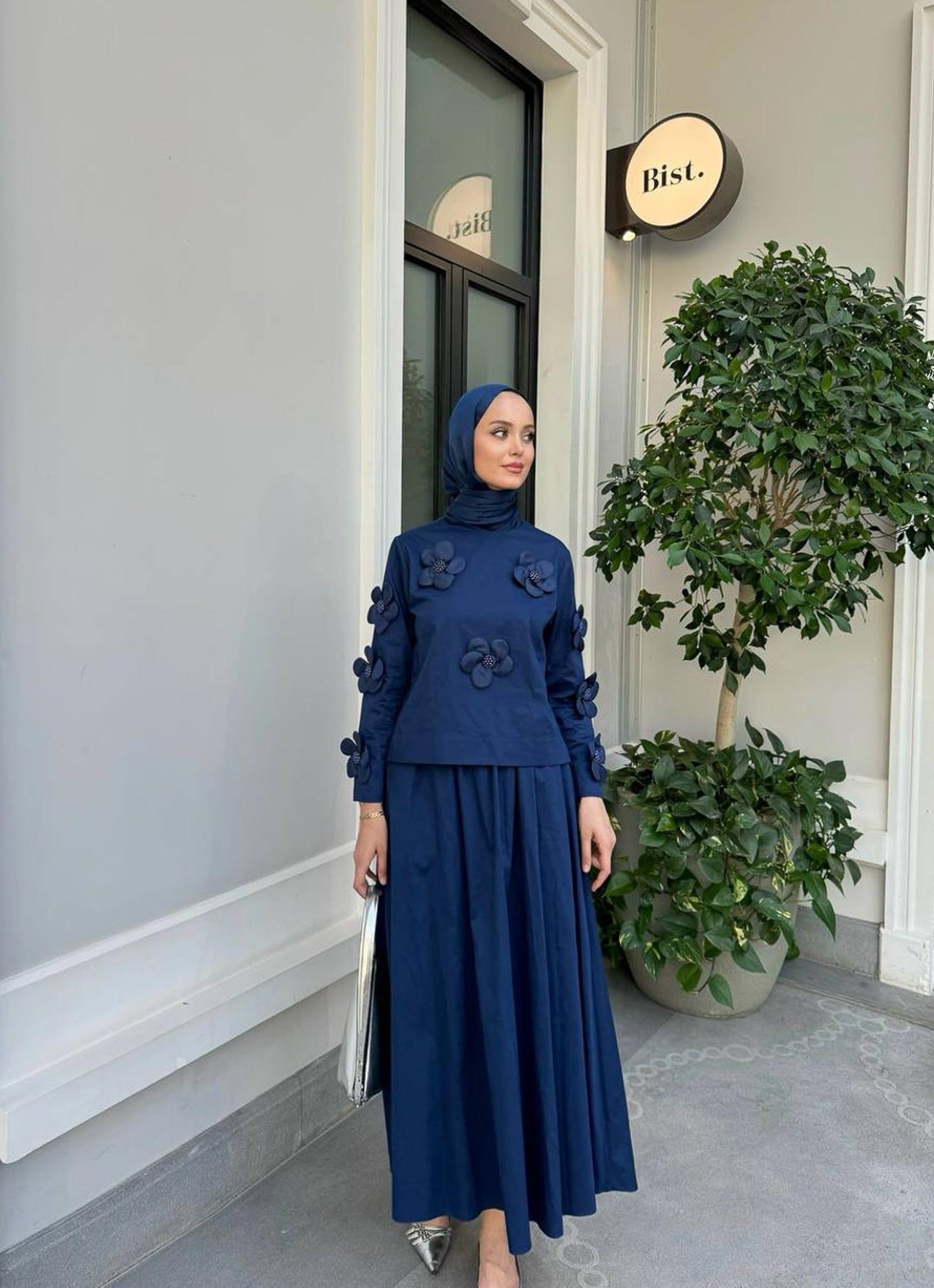 Papatya Motifli Takım Lacivert