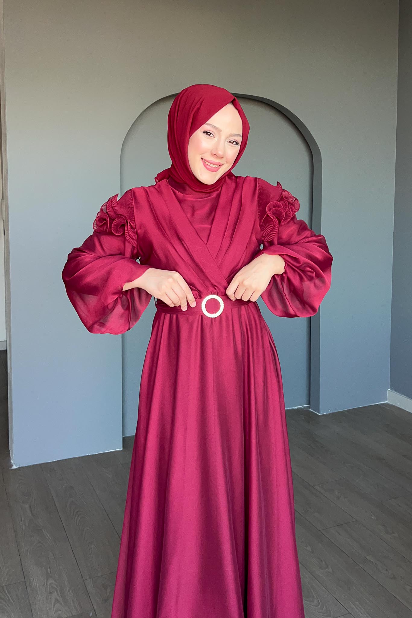 Suzana Abiye Elbise Bordo