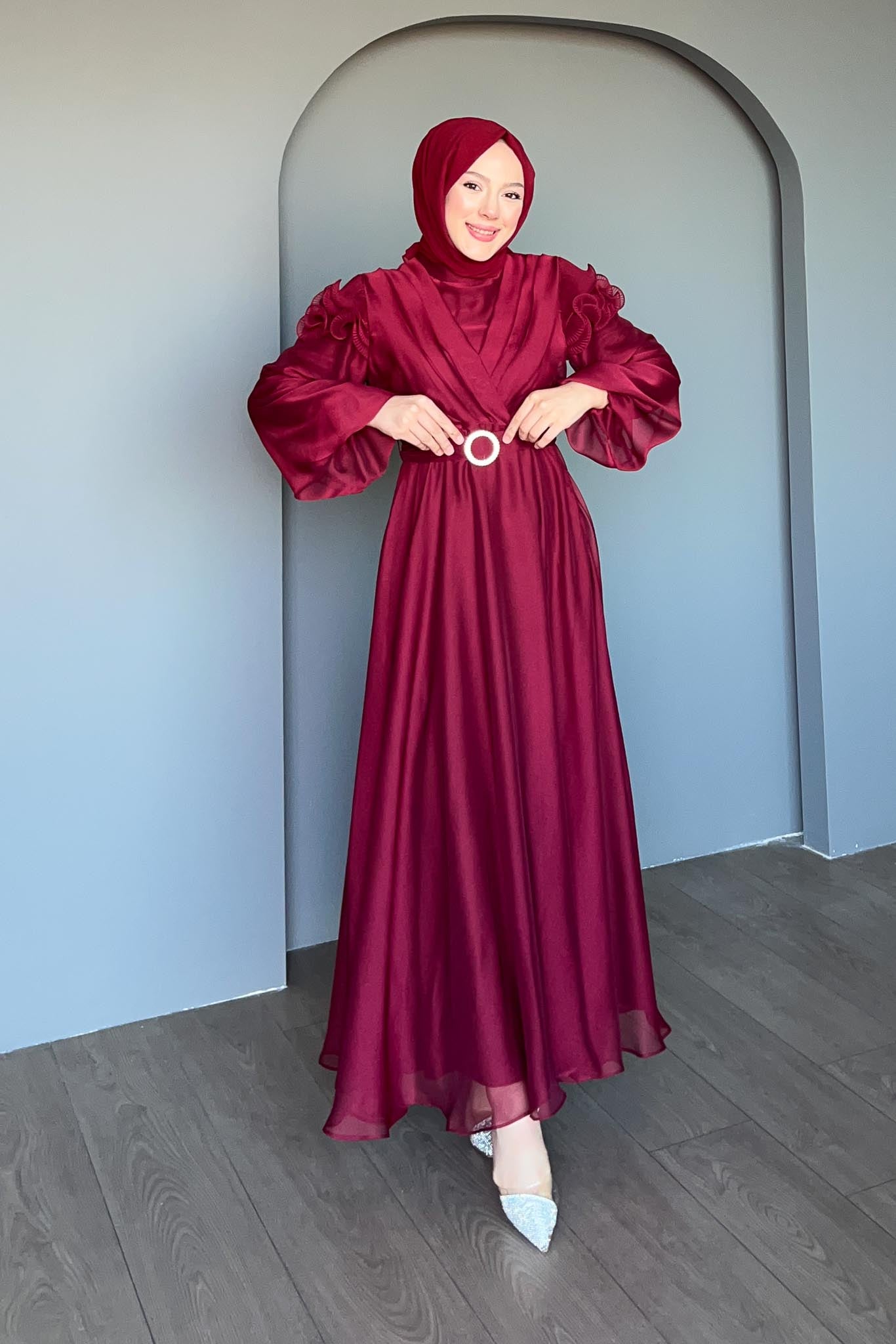 Suzana Abiye Elbise Bordo