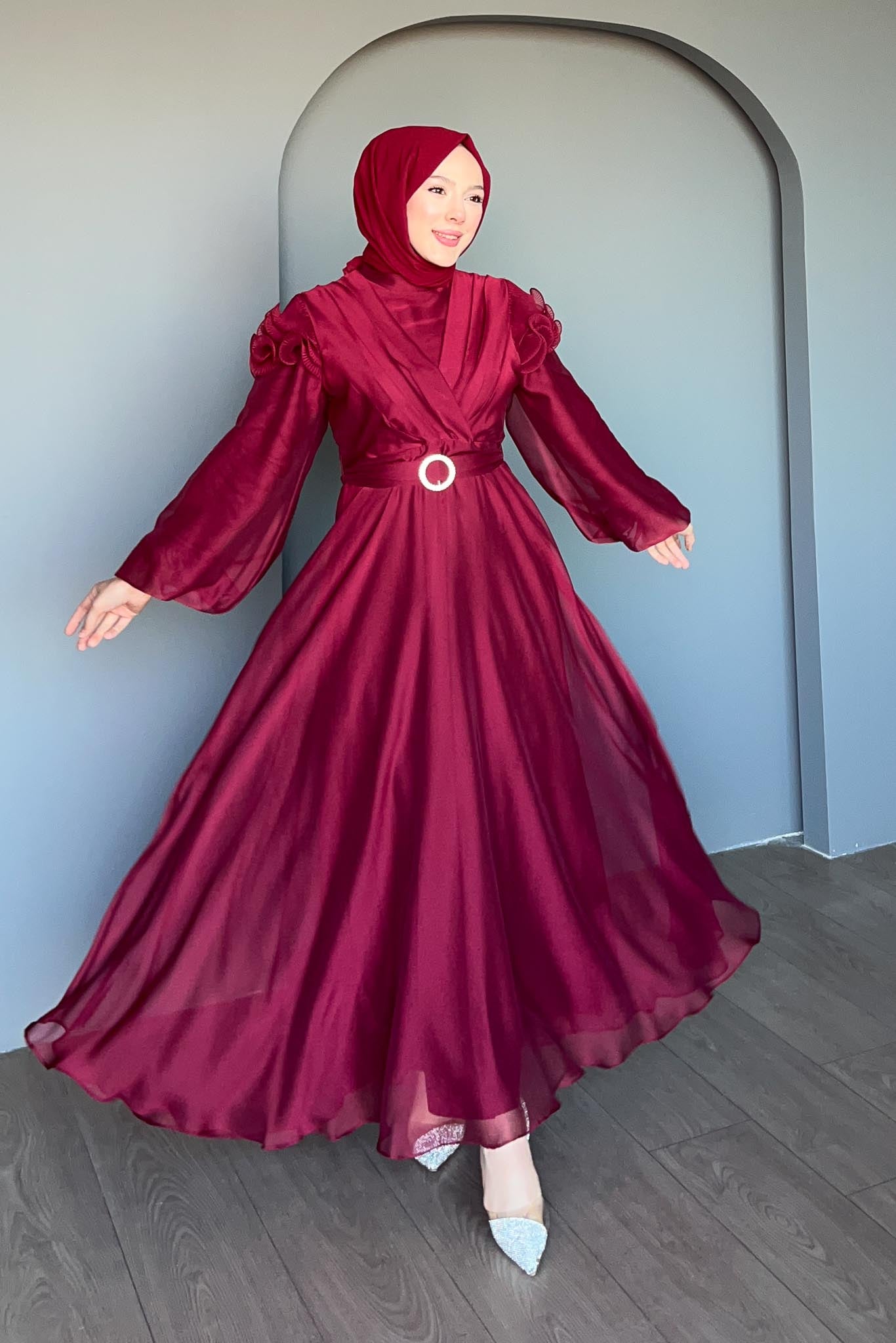 Suzana Abiye Elbise Bordo