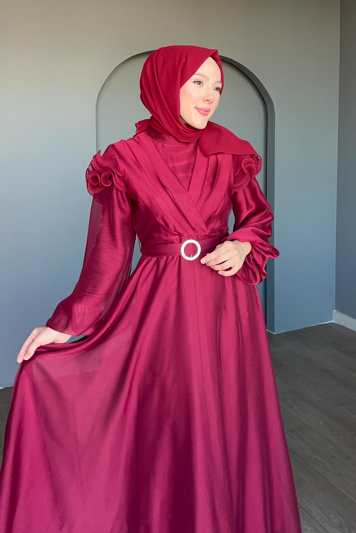 Suzana Abiye Elbise Bordo