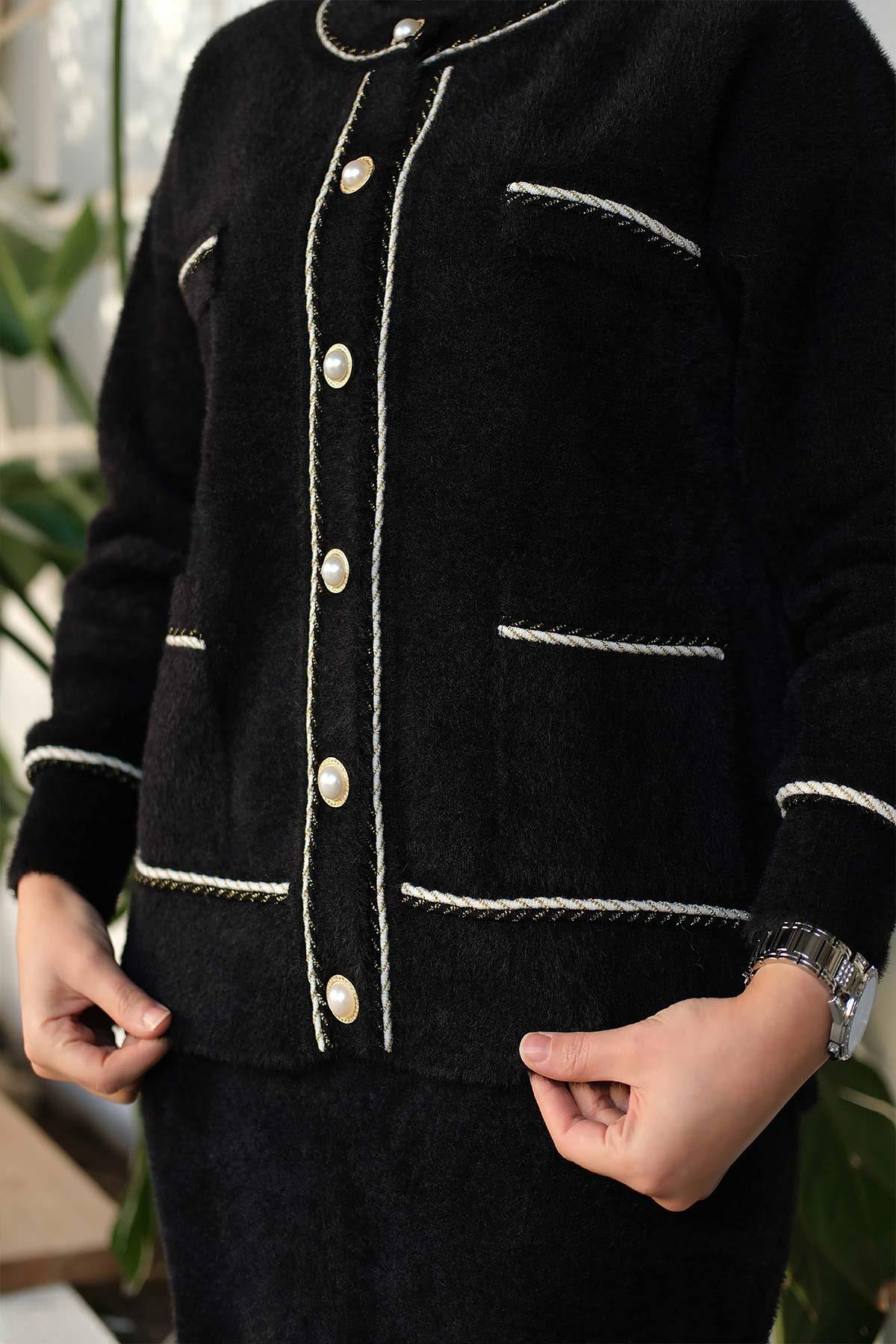 Angora Knitted Cardigan Black