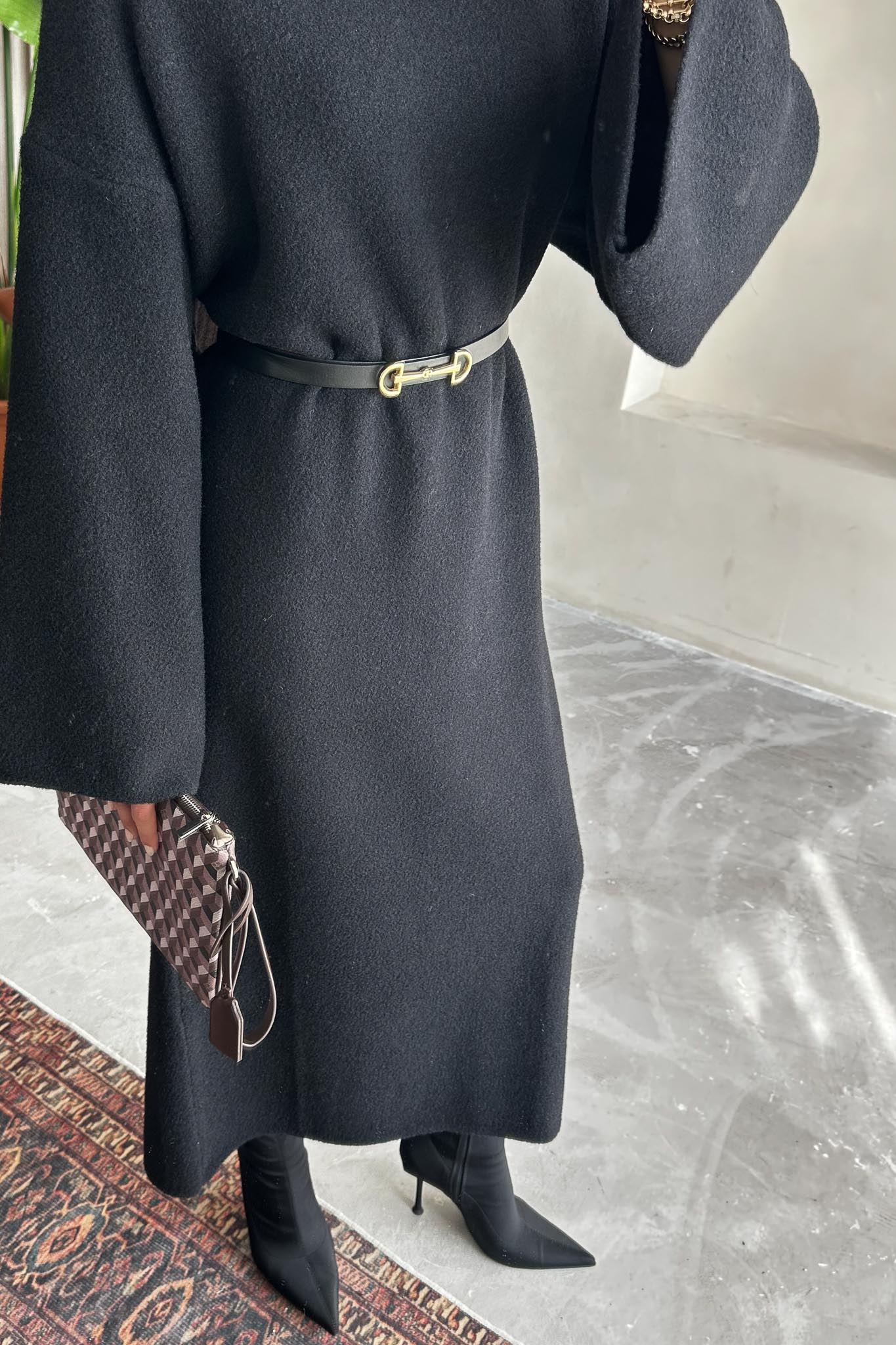 Angora Dokulu Elbise Siyah