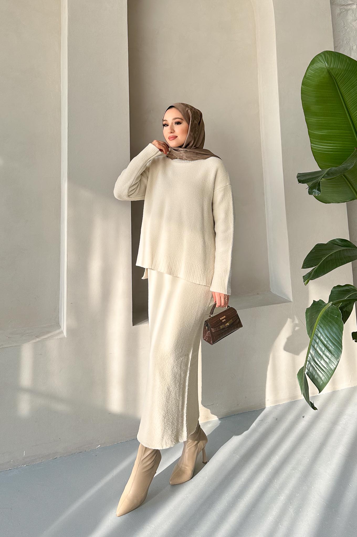 Angora Knitwear Set White