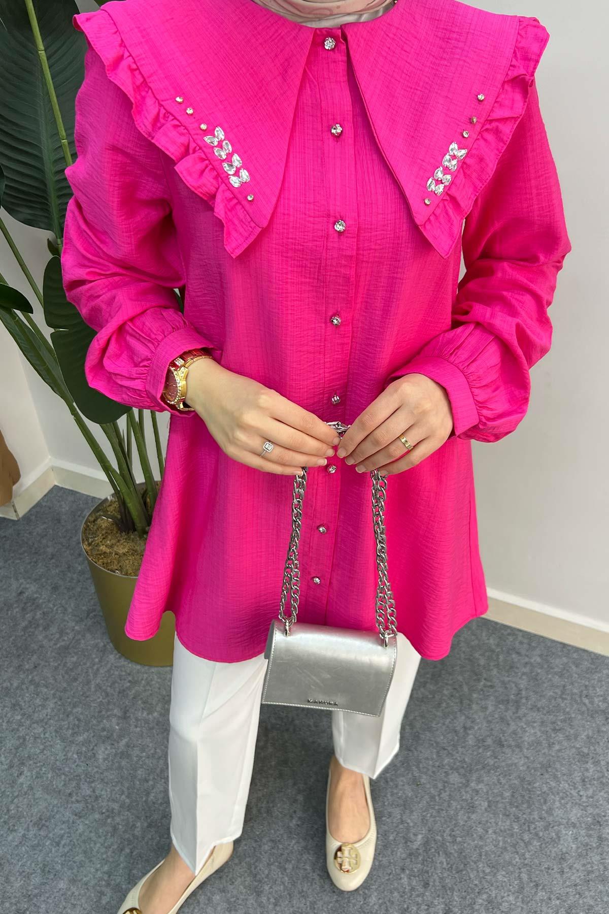 Baguette Stone Shirt Fuchsia