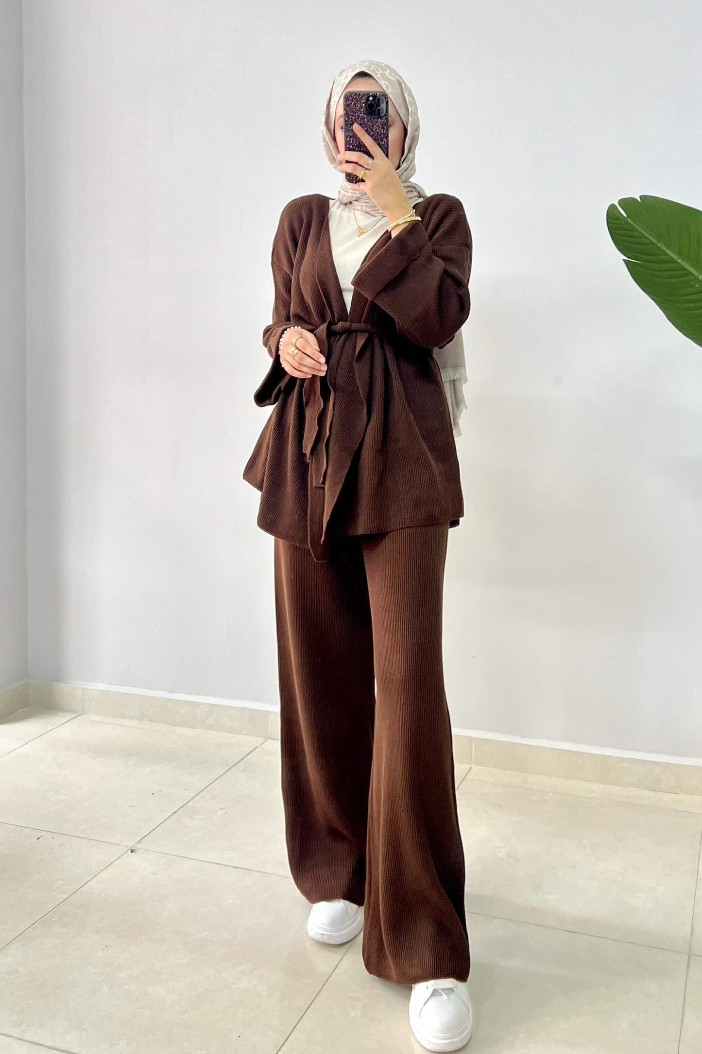 Tied Kimono Set Brown