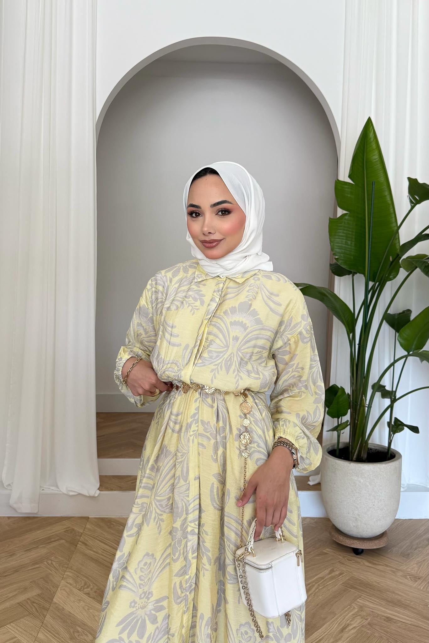 Beyme Yapraklı Elbise Sarı