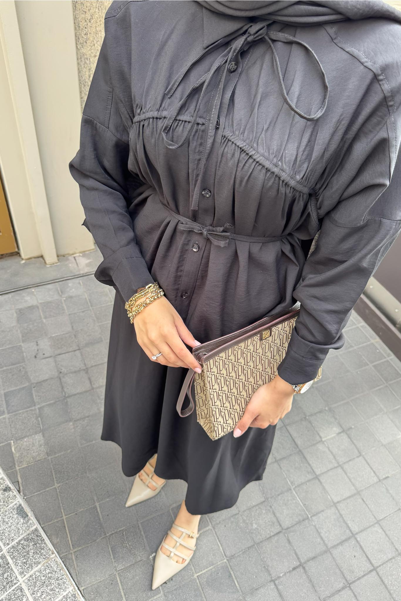 Şerit Detaylı Takım Siyah