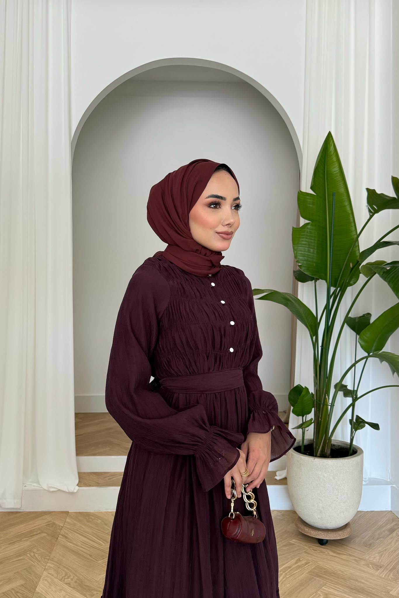 Norah Büzgülü Elbise Mürdüm