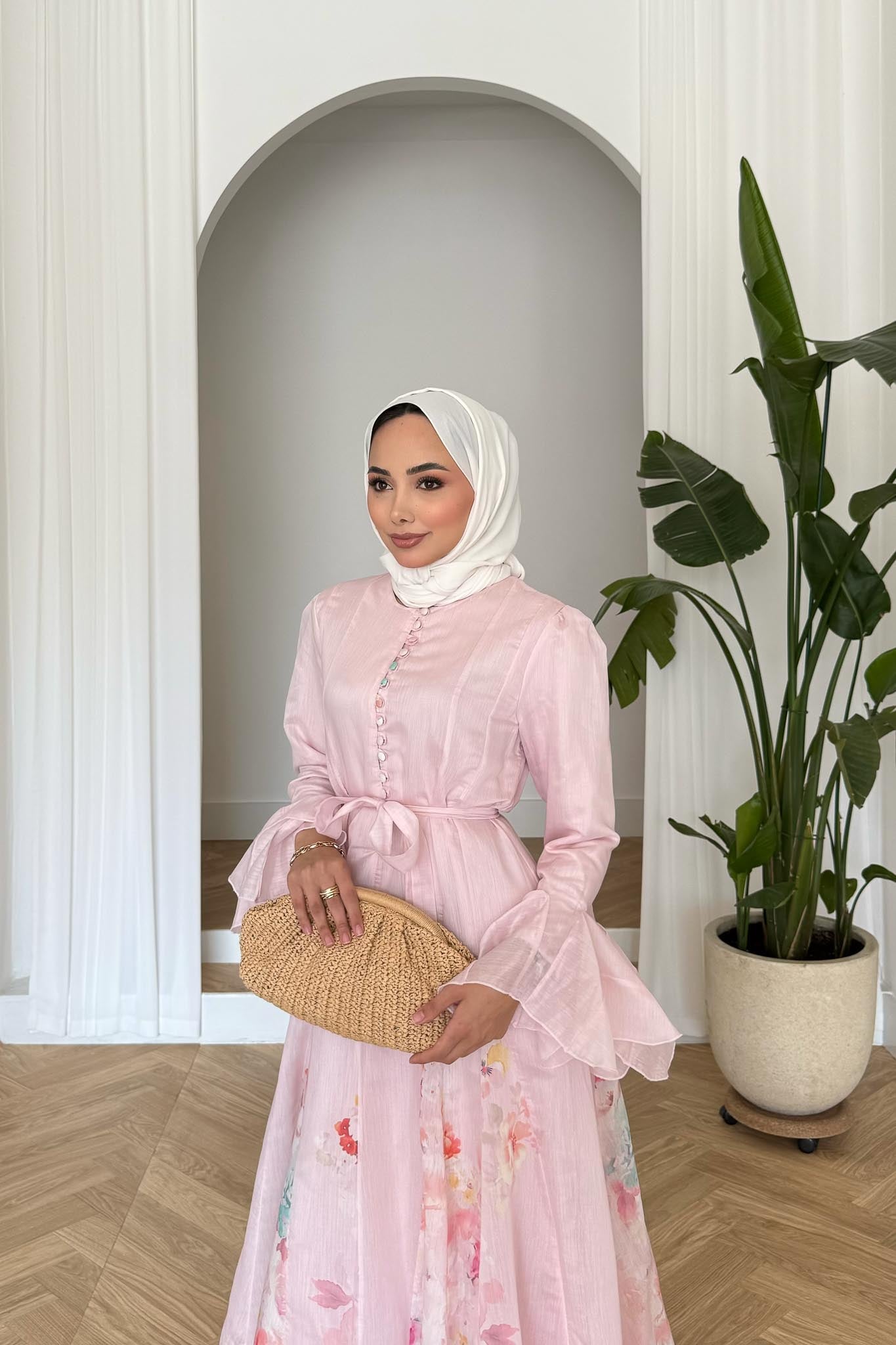 Nazen Çiçekli Elbise Pembe