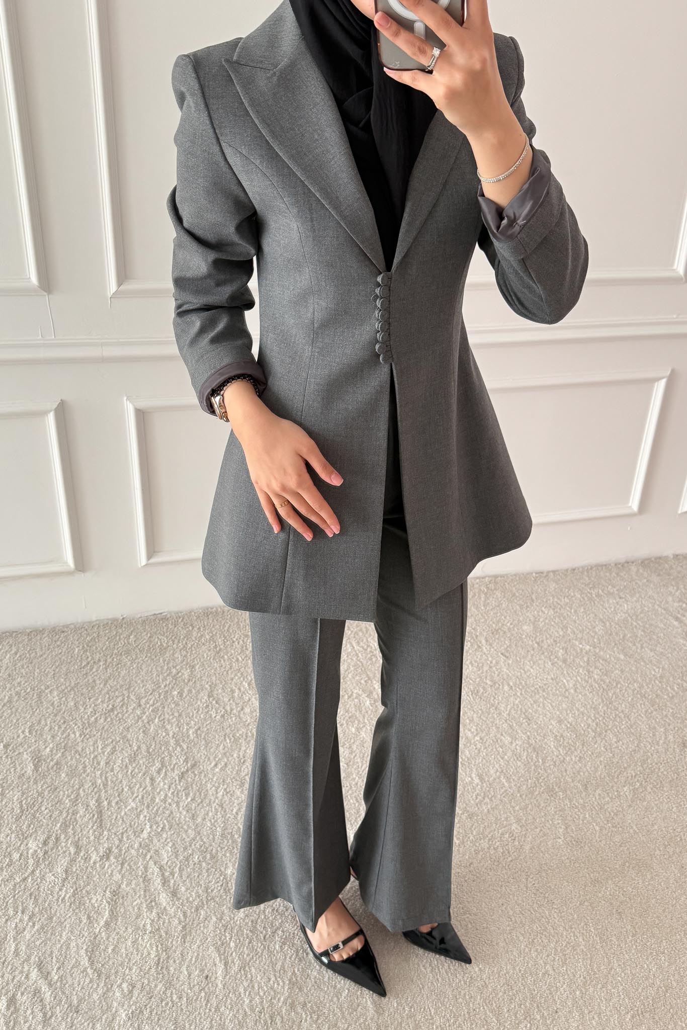 Woven Tweed Skirt Suit Navy Blue