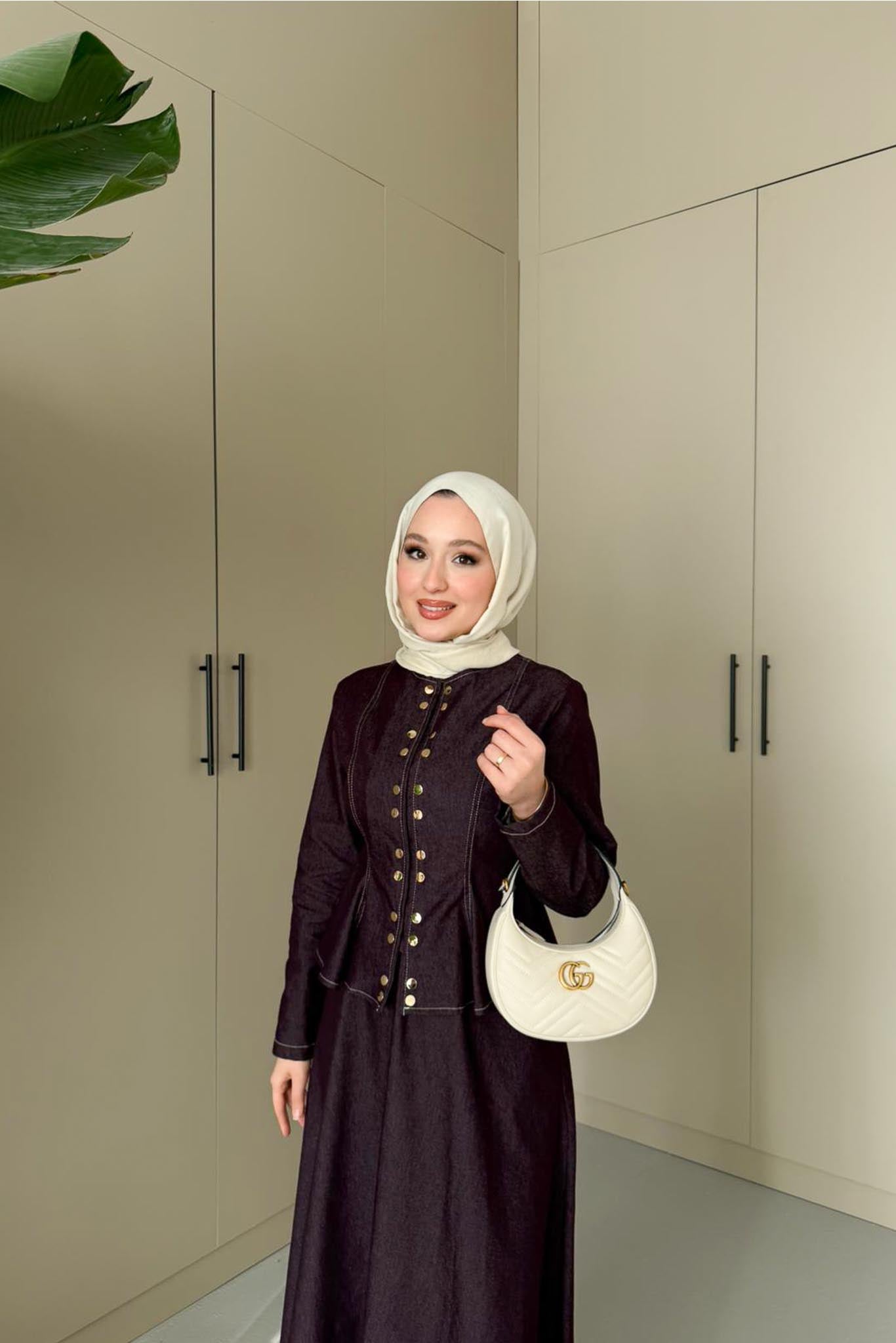 Çıtçıtlı Kot Takım Mürdüm