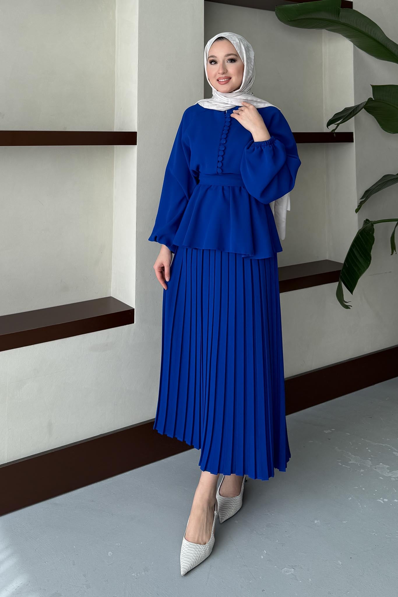 Carmen Düğmeli Takım Saks