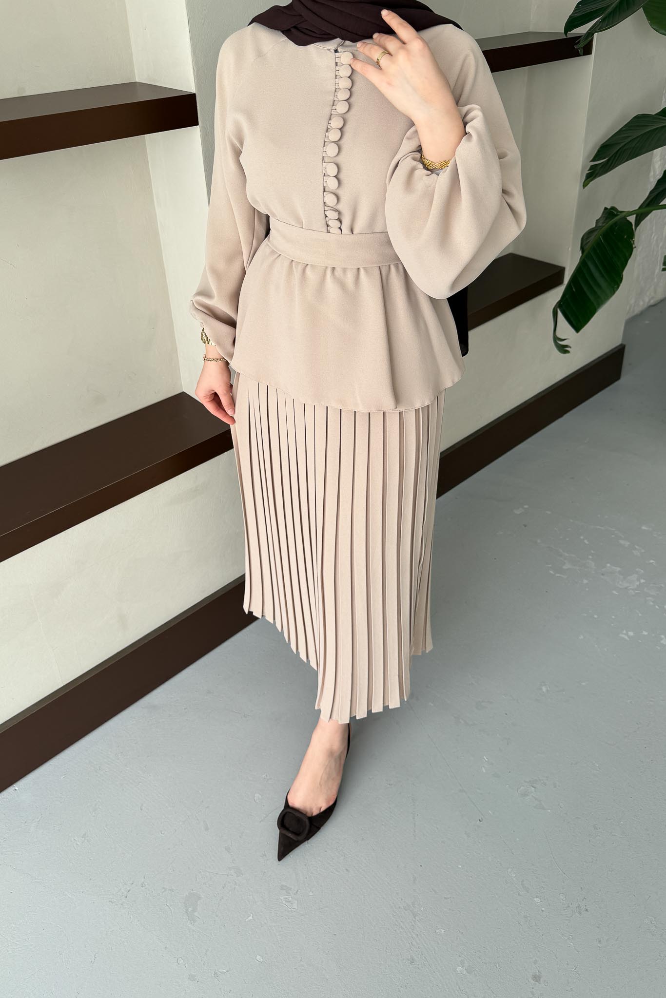 Carmen Düğmeli Takım Vizon