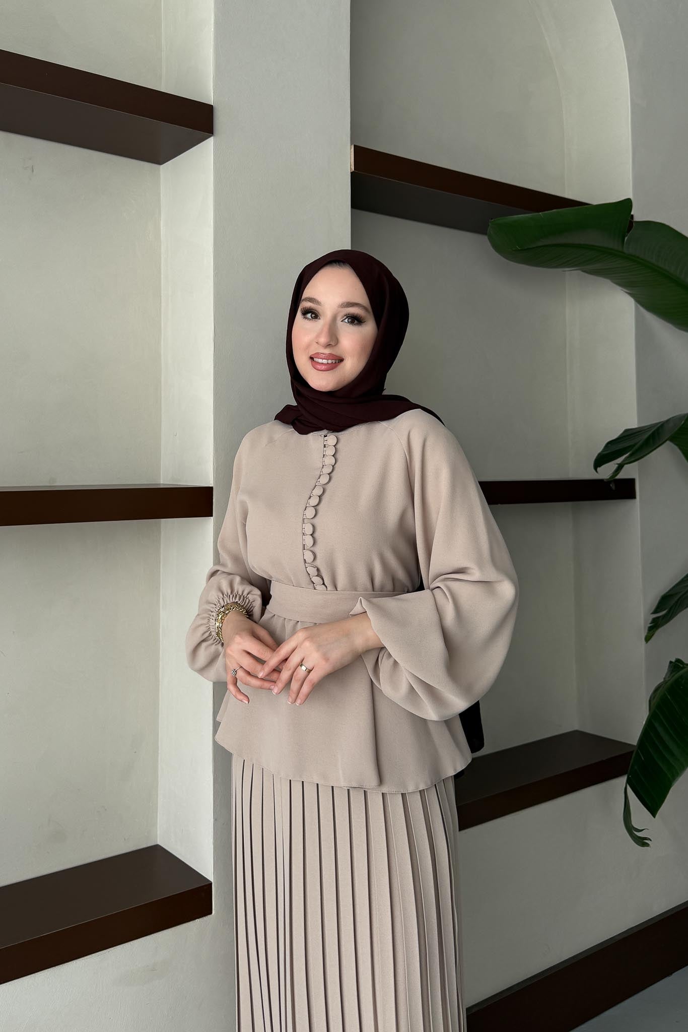 Carmen Düğmeli Takım Vizon