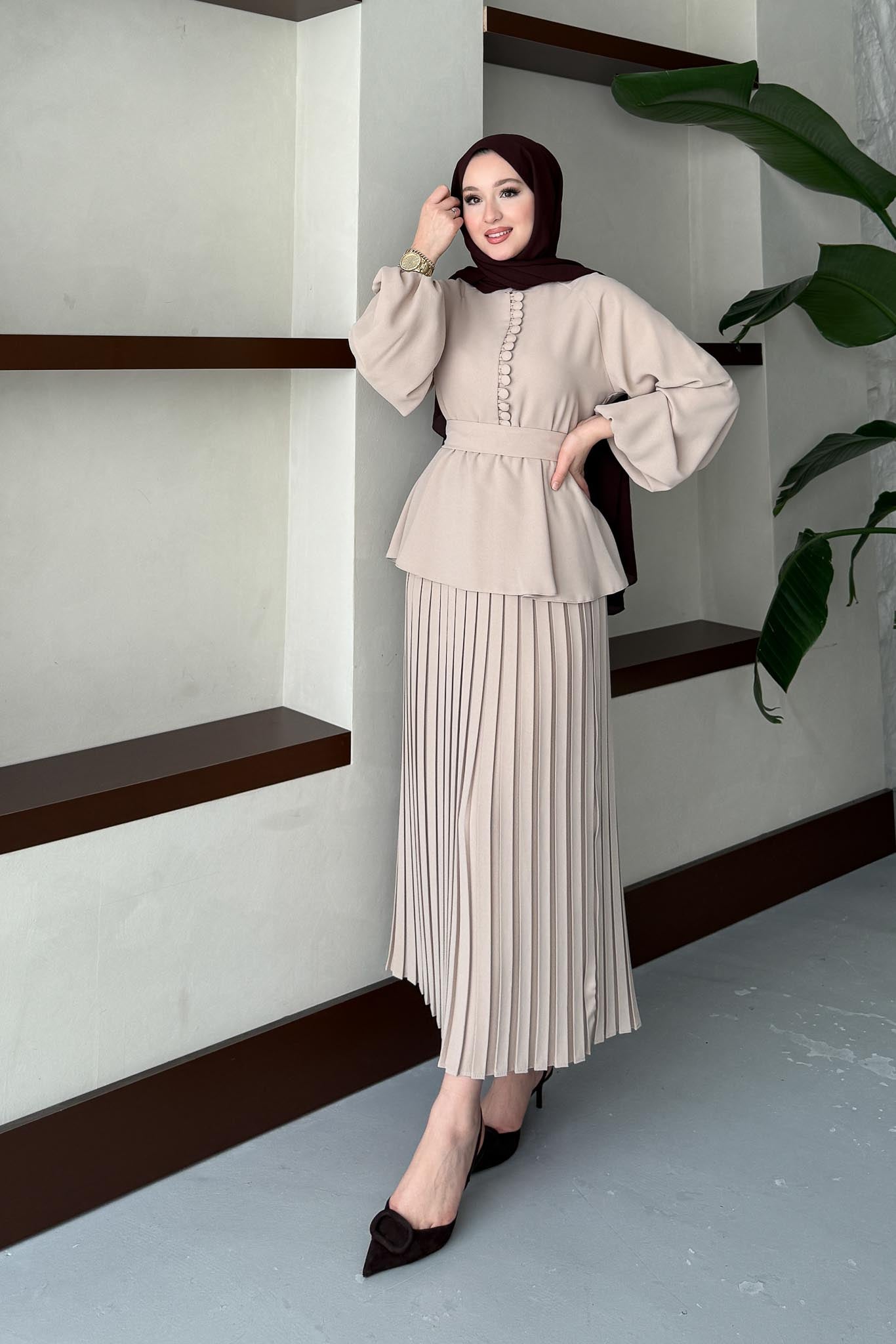 Carmen Düğmeli Takım Vizon