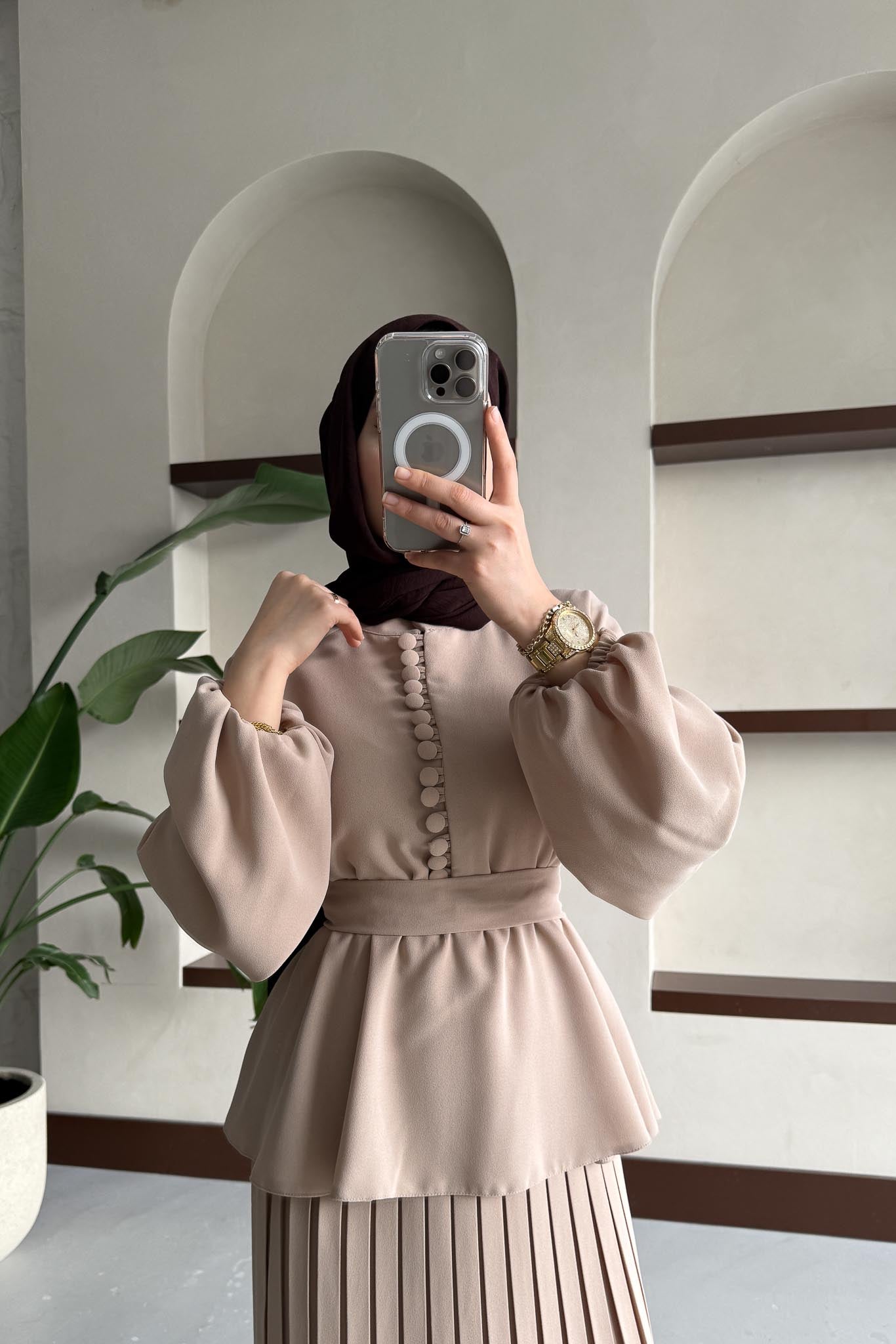 Carmen Düğmeli Takım Vizon