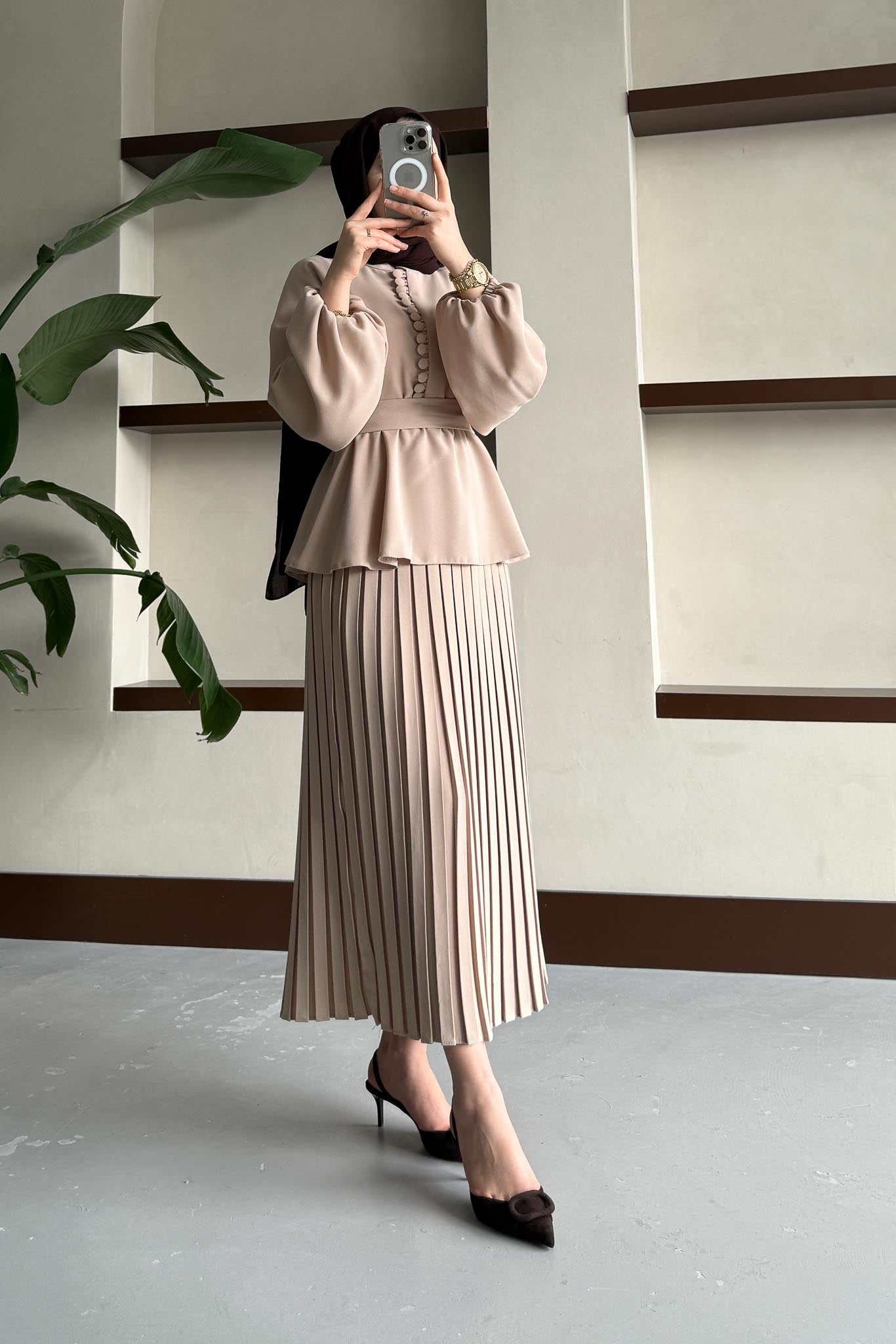 Carmen Düğmeli Takım Vizon