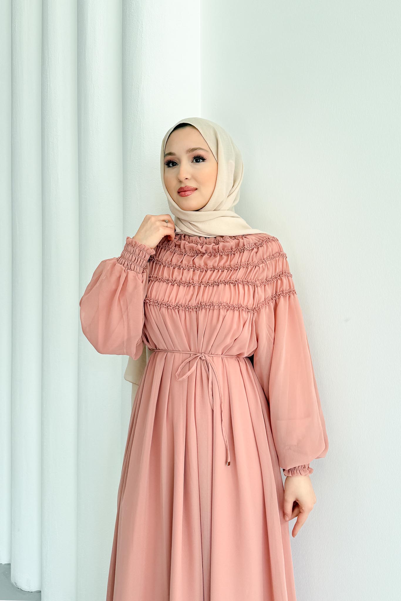 Seyran Pleated Dress Beige