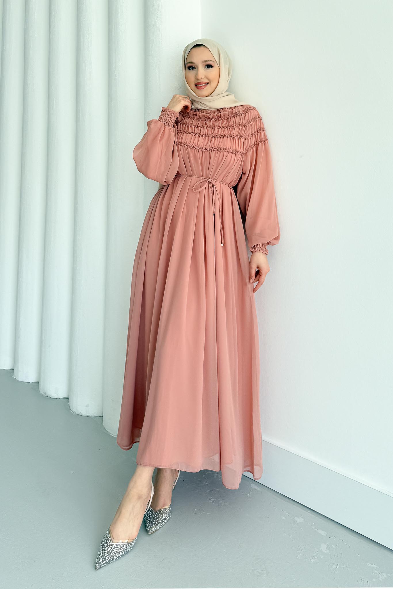 Seyran Pleated Dress Beige