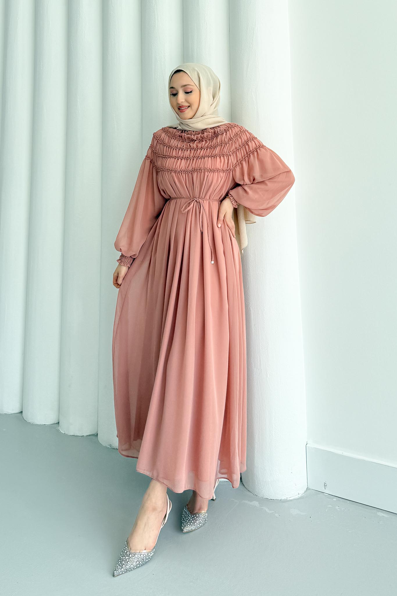 Seyran Pleated Dress Beige
