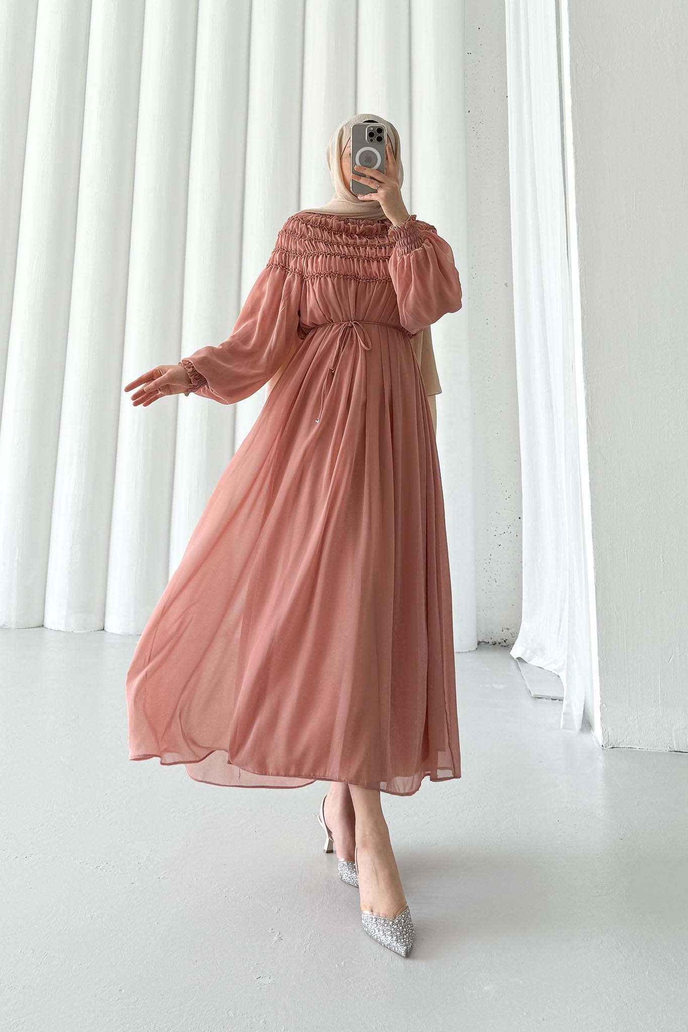 Seyran Pleated Dress Beige