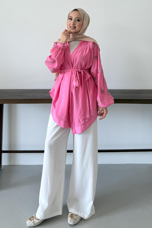 Taşlı Toledo Kimono Pembe
