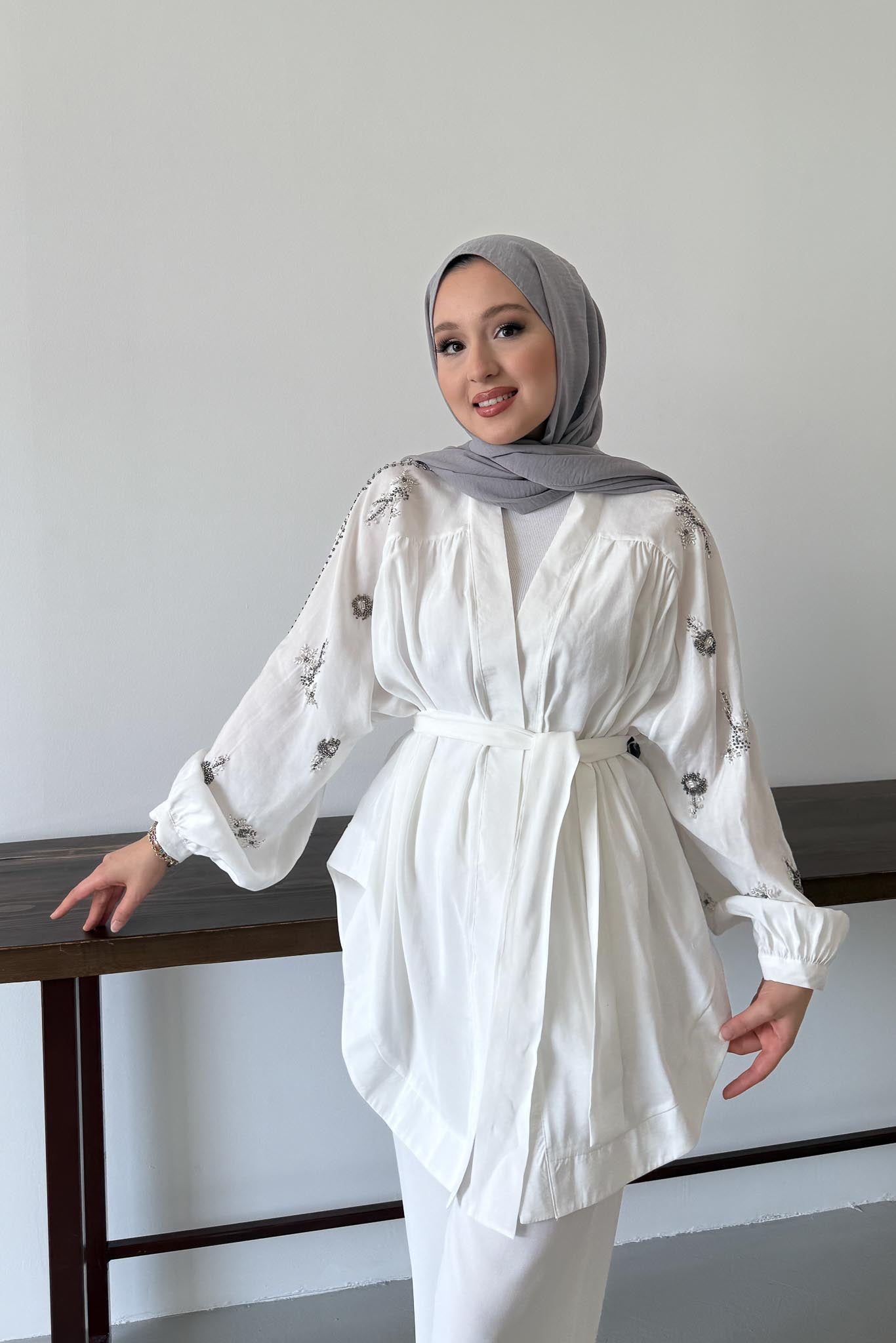 Tied Kimono Set Anthracite