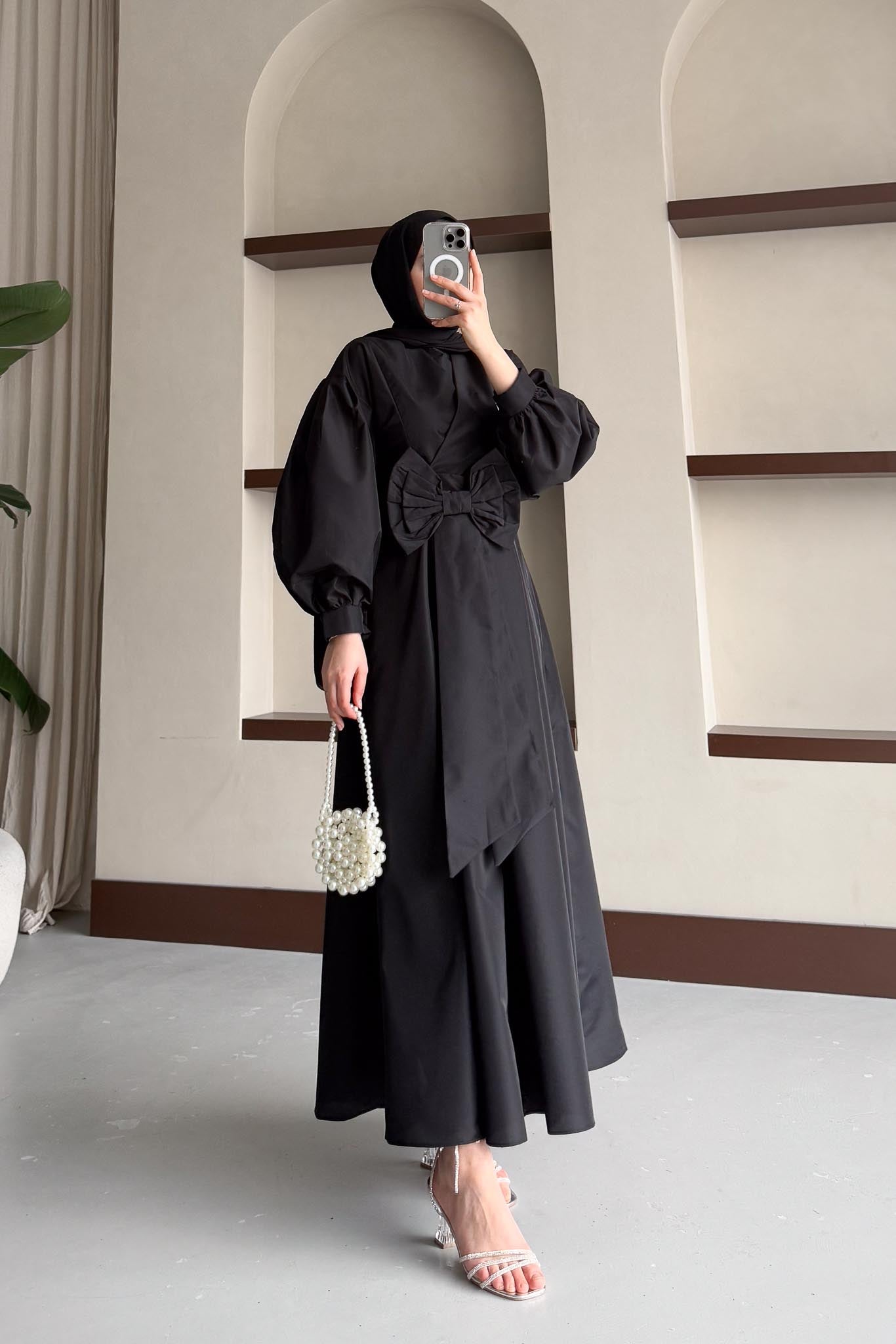 Fiyonklu Elbise Siyah