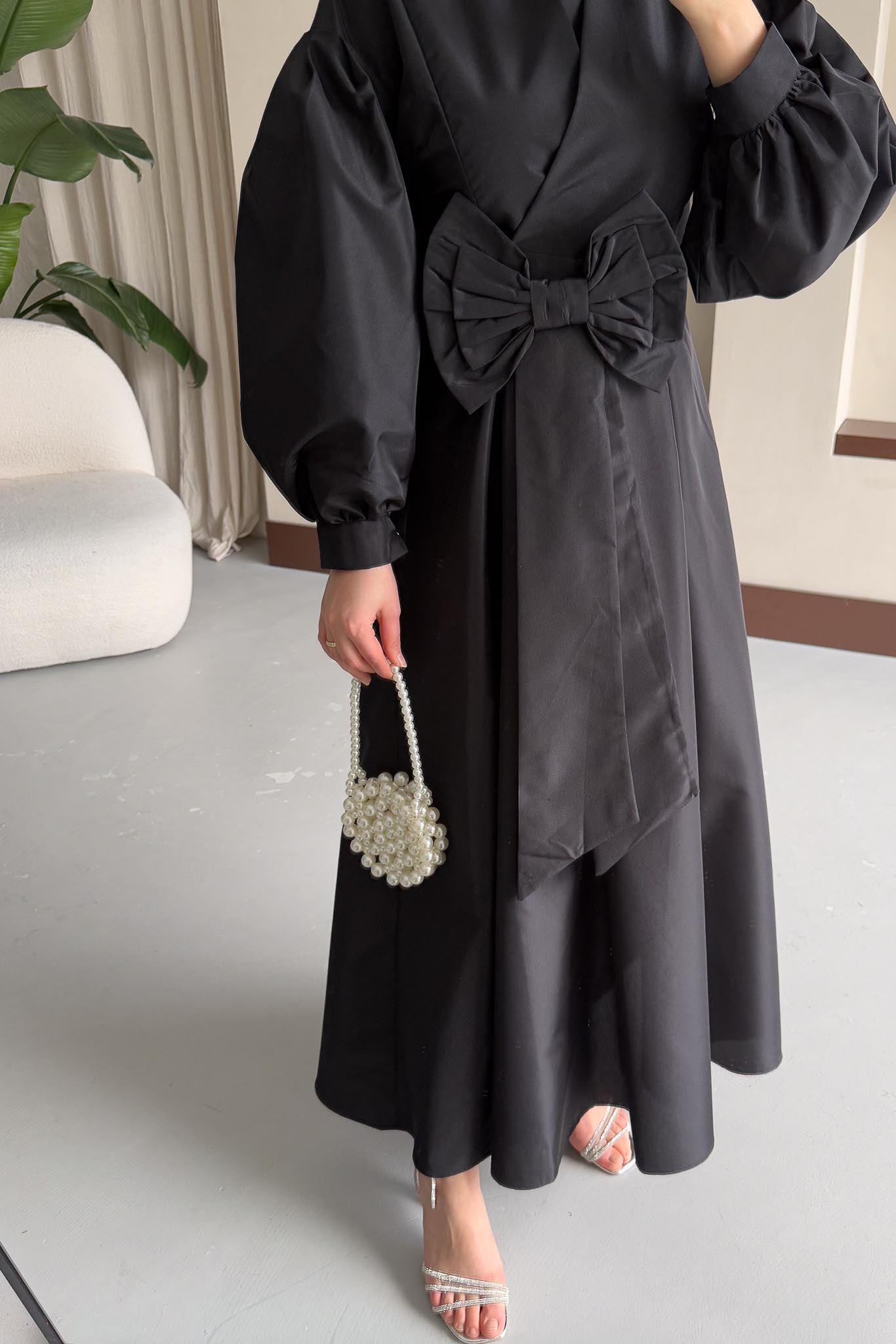 Fiyonklu Elbise Siyah