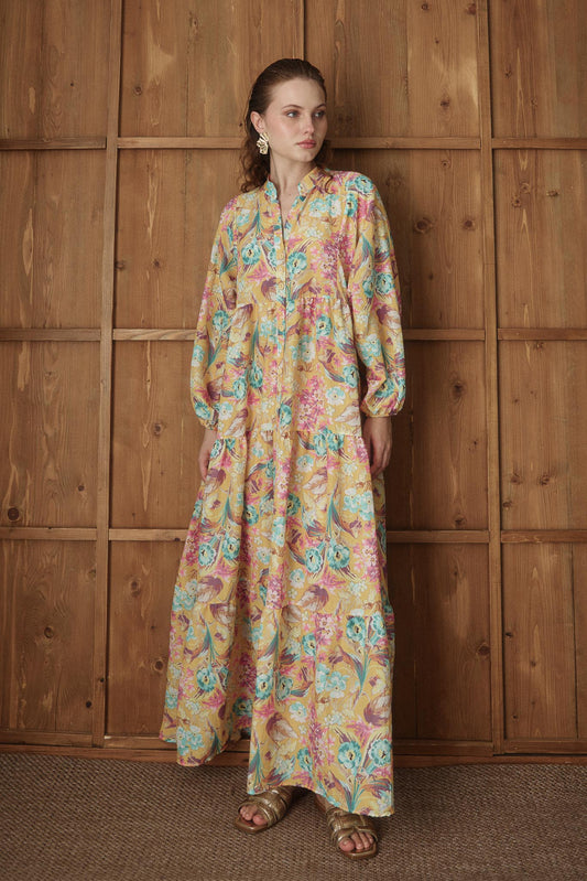 Carva Desenli Elbise Sarı