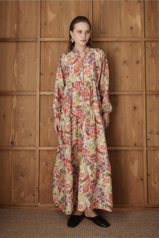 Carva Desenli Elbise Bordo