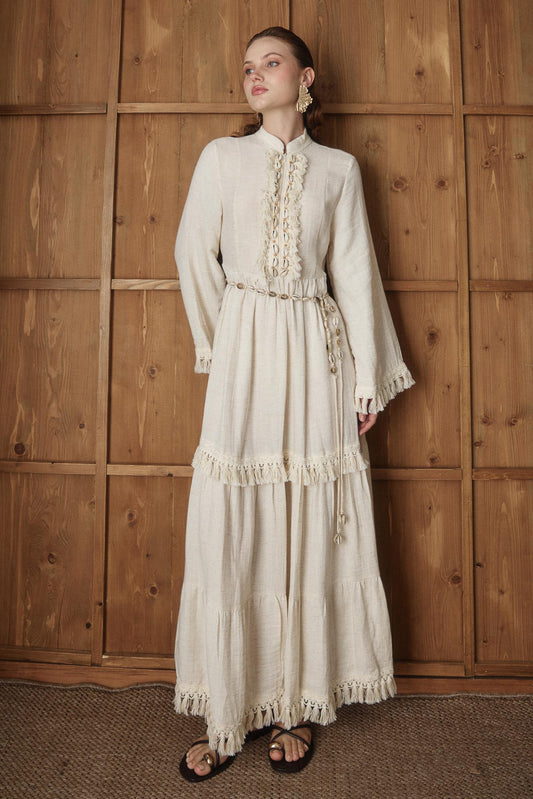 Deniz Kabuğu Keten Elbise