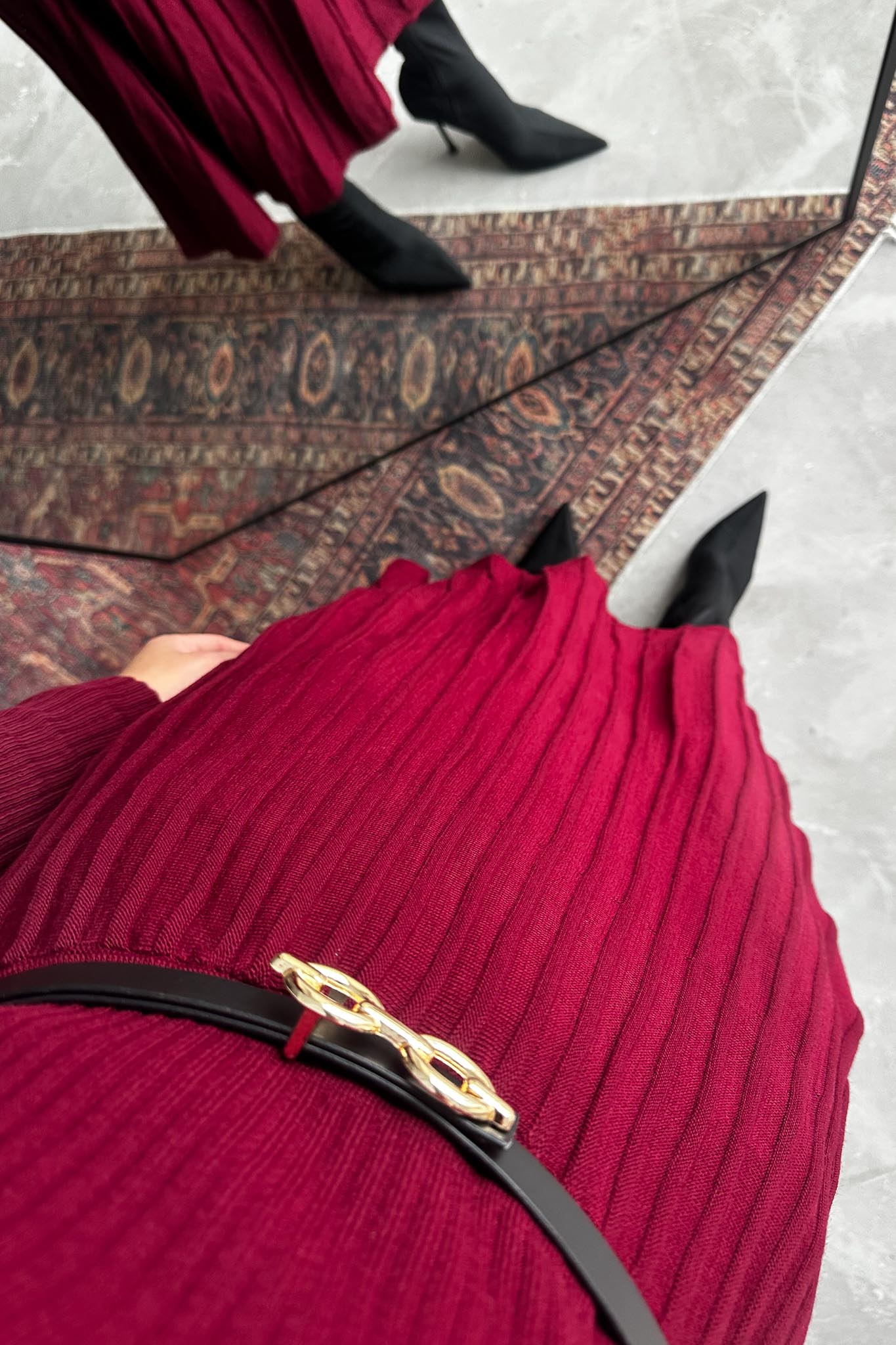 Elora Piliseli Elbise Bordo