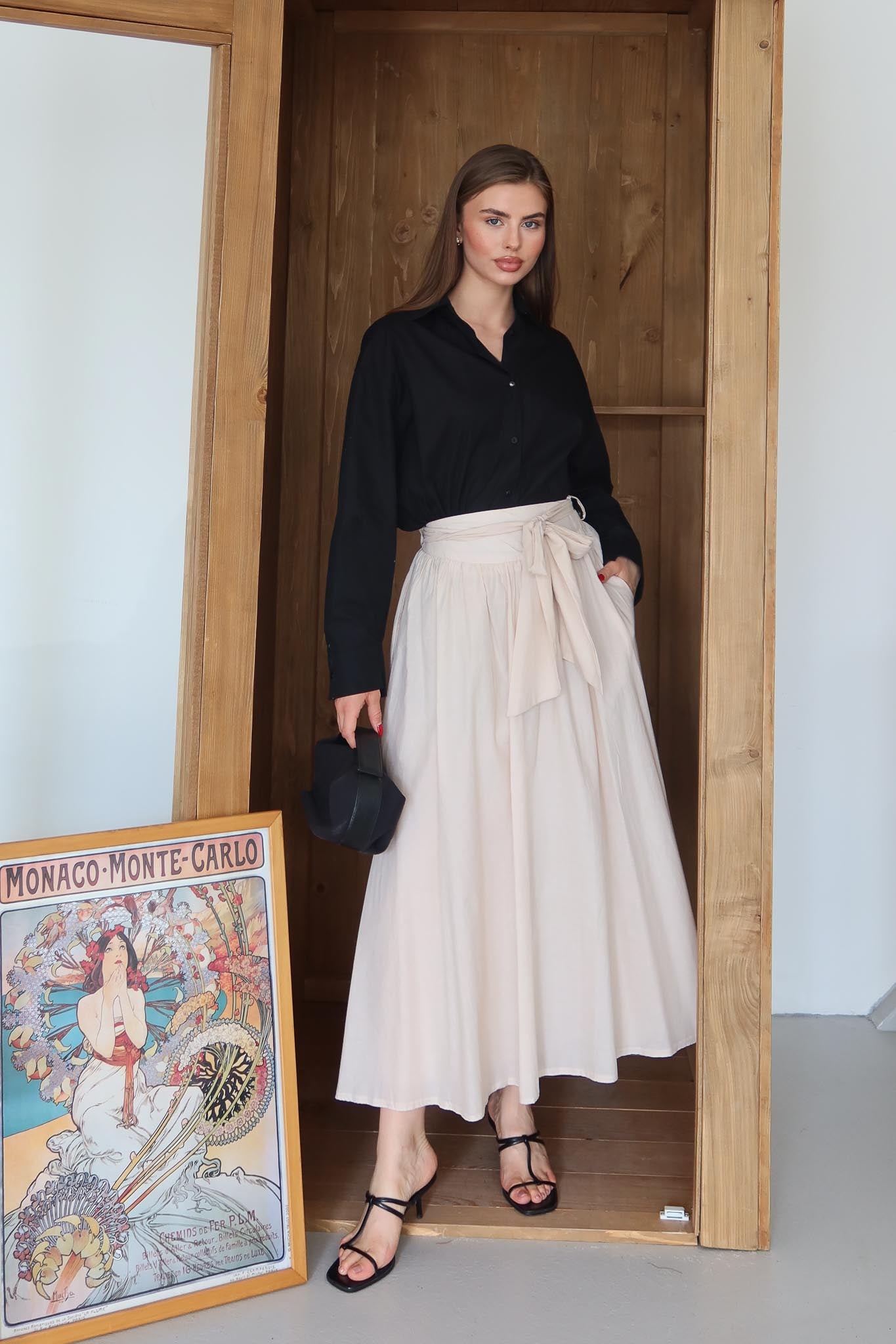 Tied Linen Skirt Beige