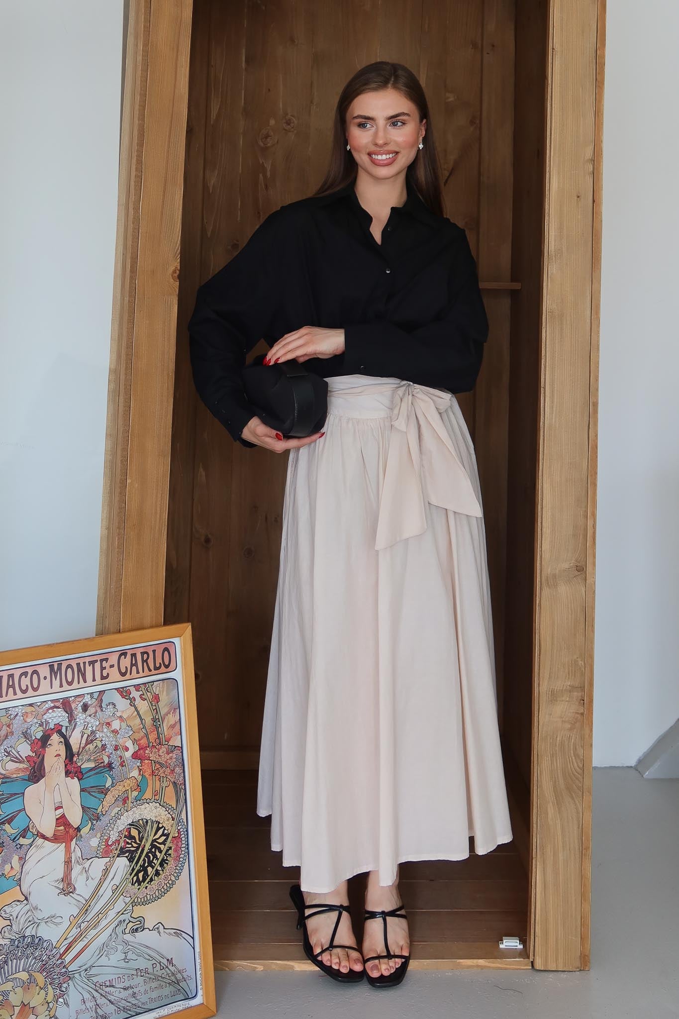 Tied Linen Skirt Beige