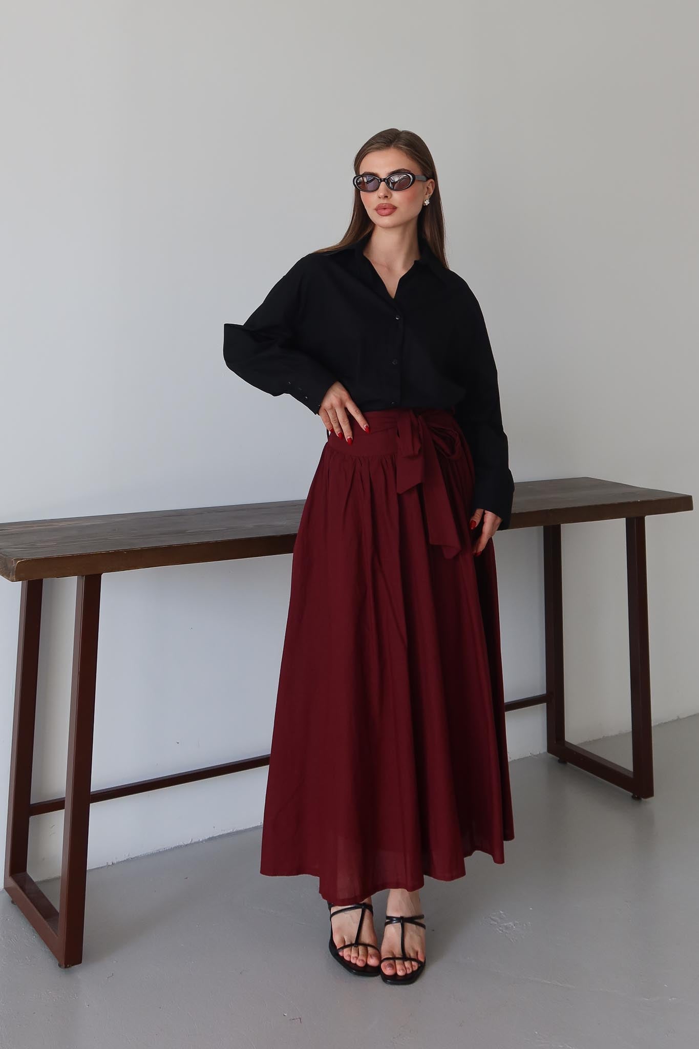 Tied Linen Skirt Beige