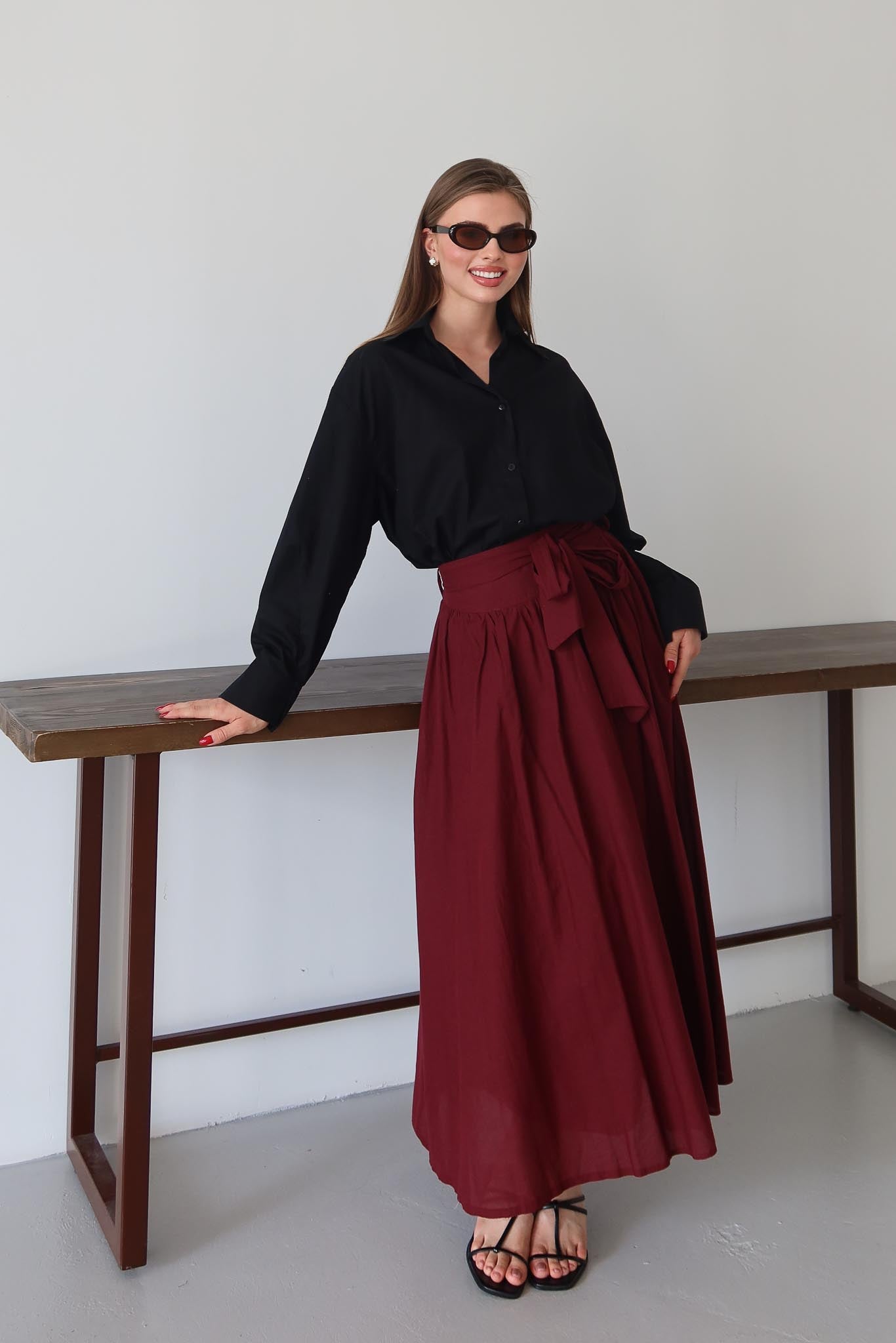 Tied Linen Skirt Beige