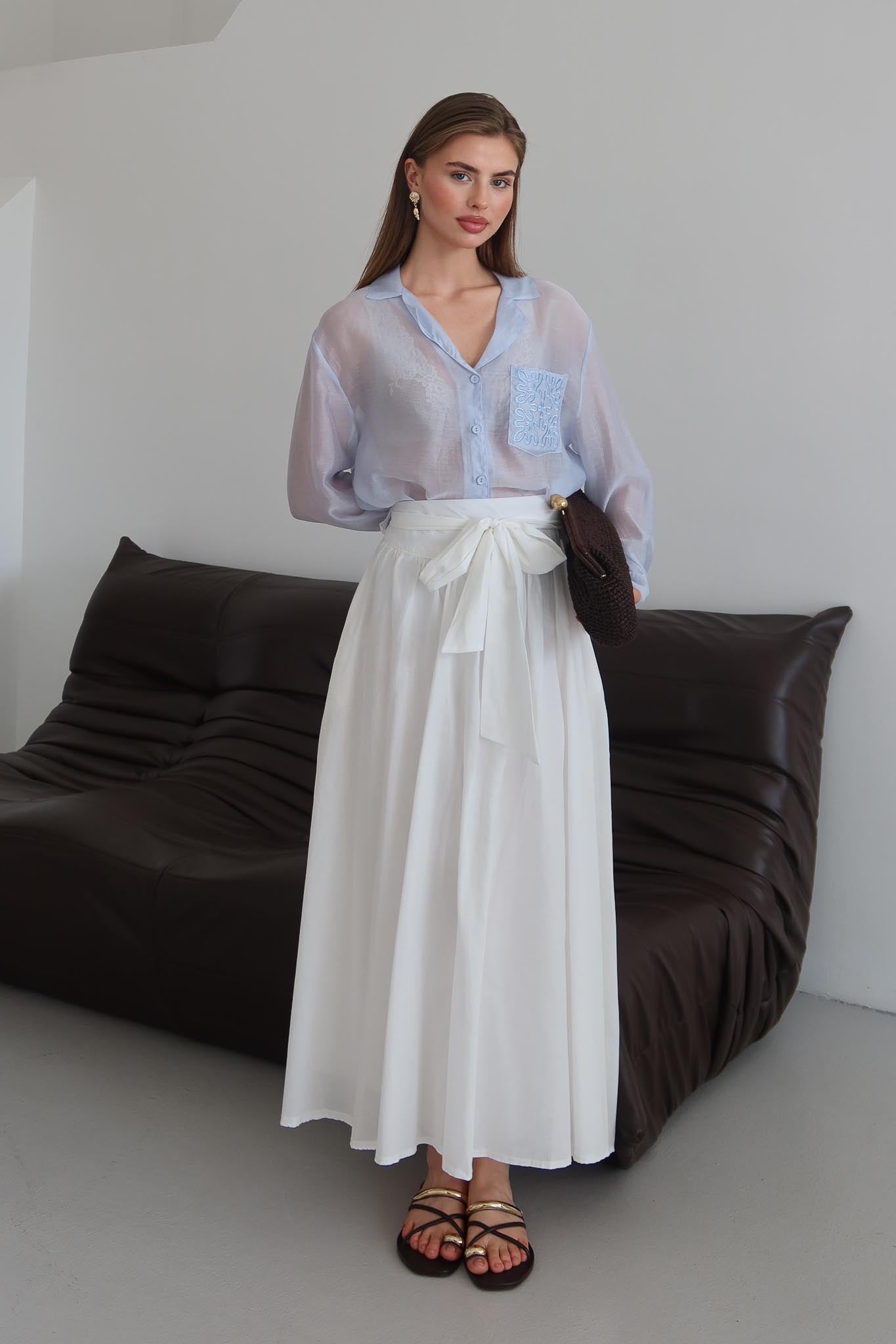 Tied Linen Skirt Beige