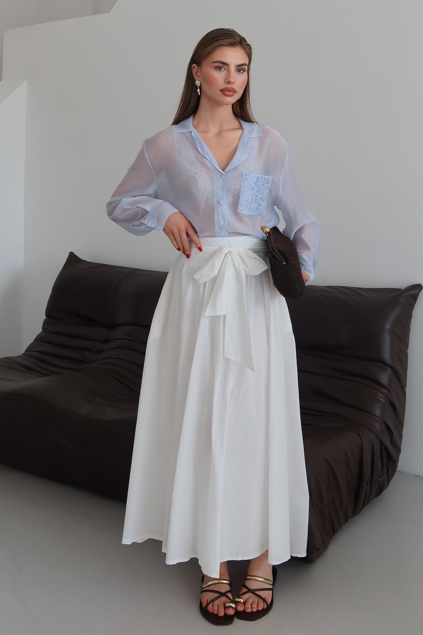 Tied Linen Skirt Beige